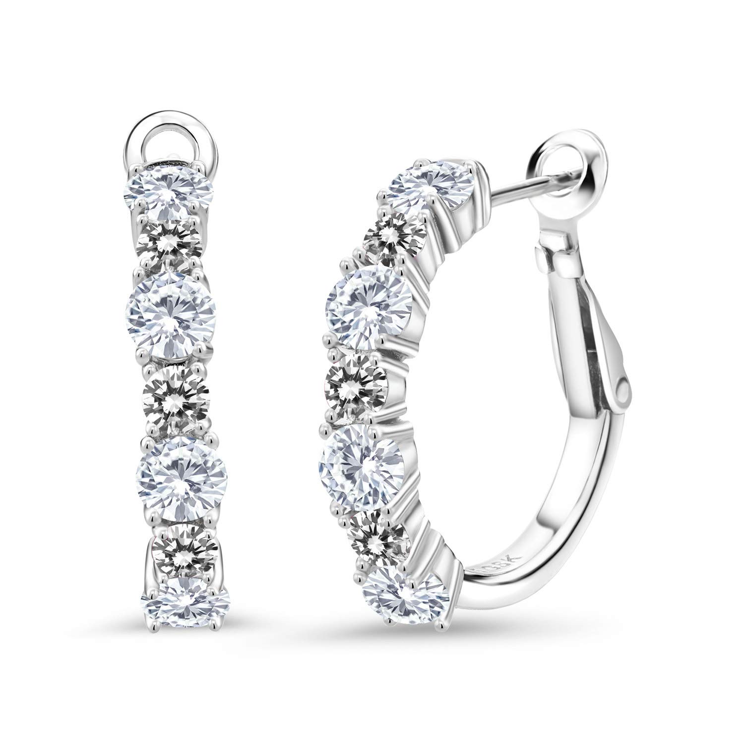 925 Sterling Silver Women's Hoop Earrings - Classic Round 2.44cttw Moissanite & Diamond Studded | Elegant Gift for Anniversary, Wedding & Everyday Wear