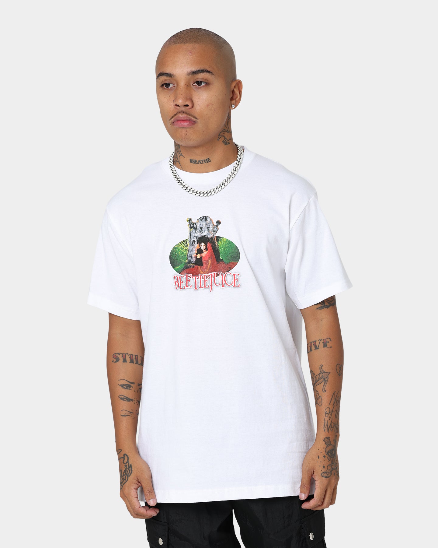 American Thrift X Beetlejuice Lydia Graphic T-Shirt - White Cotton Tee for Men & Women - Perfect for Halloween Cosplay, Movie Nights & Vintage Fashion