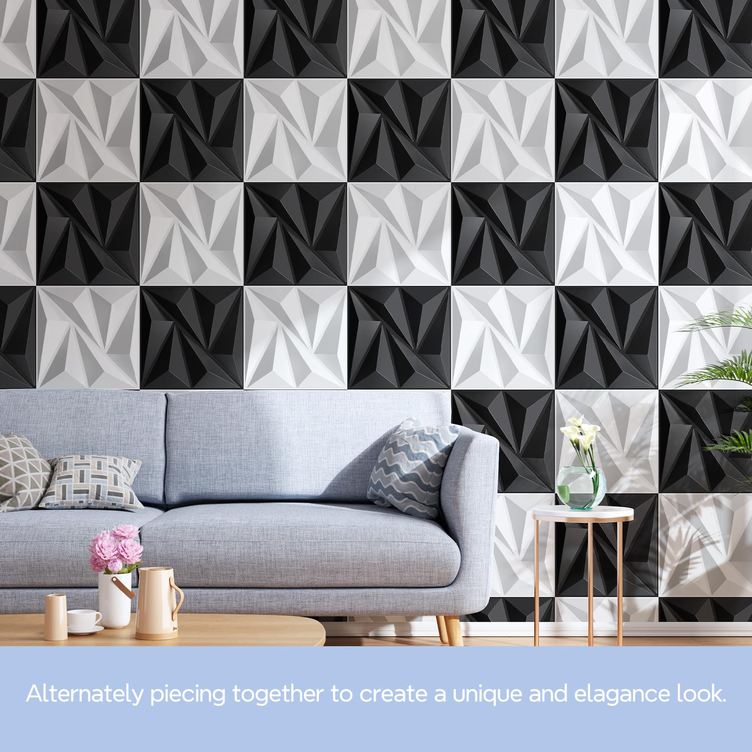 STICKGOO 33 Pack 3D Wall Panels - 12''x12'' PVC Textured Wall Decor Tiles for Living Room, Bedroom & TV Background - Easy Peel & Stick White Accent Panels for Modern Home Interior Design