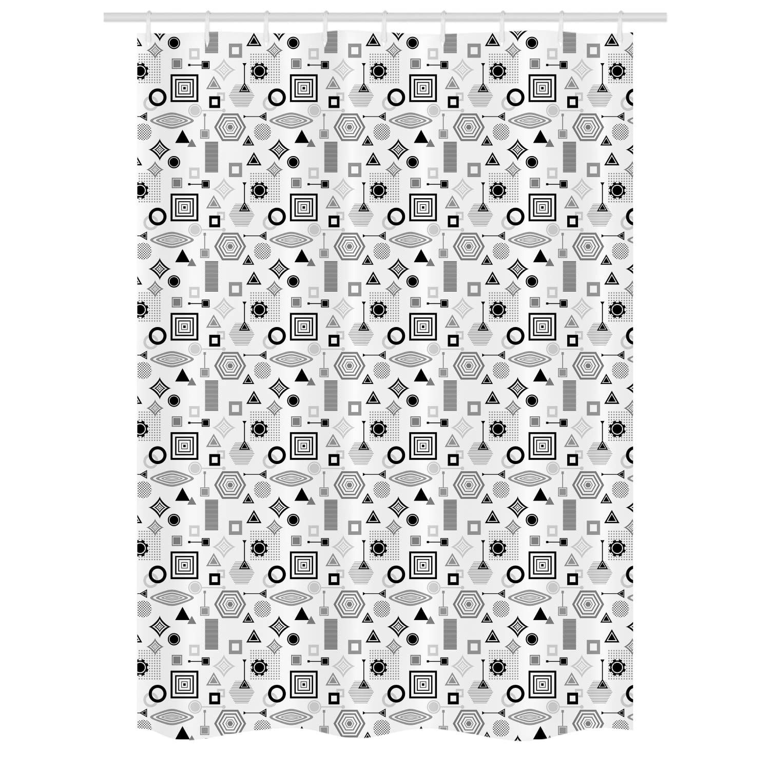 Ambesonne Geometric Shower Curtain - Modern Intertwined Circles Squares Stripes Design, Monochrome Bathroom Decor with Hooks, 54x78 Inches, White & Dimgray - Perfect for Contemporary Bathrooms & Guest Baths