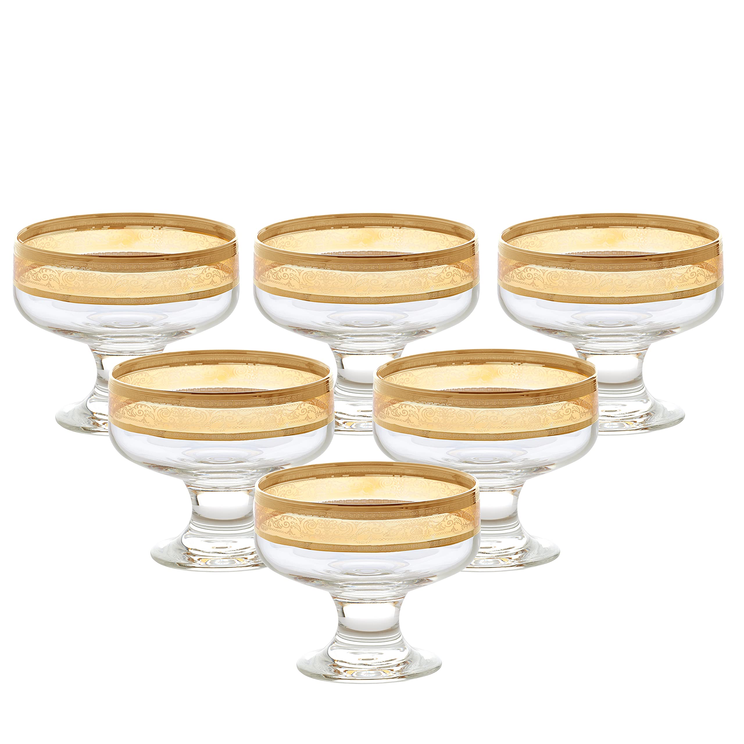 Elegant Modern Glass Dessert Bowls Set of 6 - 6 oz Amber Pedestal Serving Dishes for Parties, Events & Home Entertaining - Perfect for Ice Cream, Fruit, Candy & Dessert Presentation