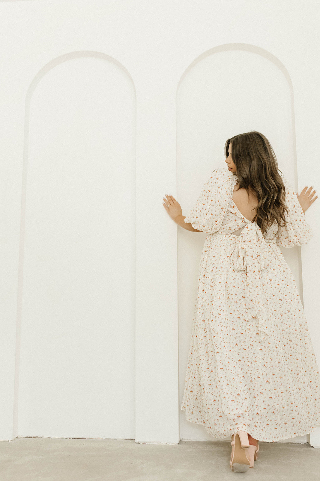 Melody Maxi Dress with Pleats & Bow Detail - Ivory Floral Print Maternity Dress | Bump Friendly & Inclusive Sizing (S-3XL) | Perfect for Weddings, Baby Showers & Summer Events