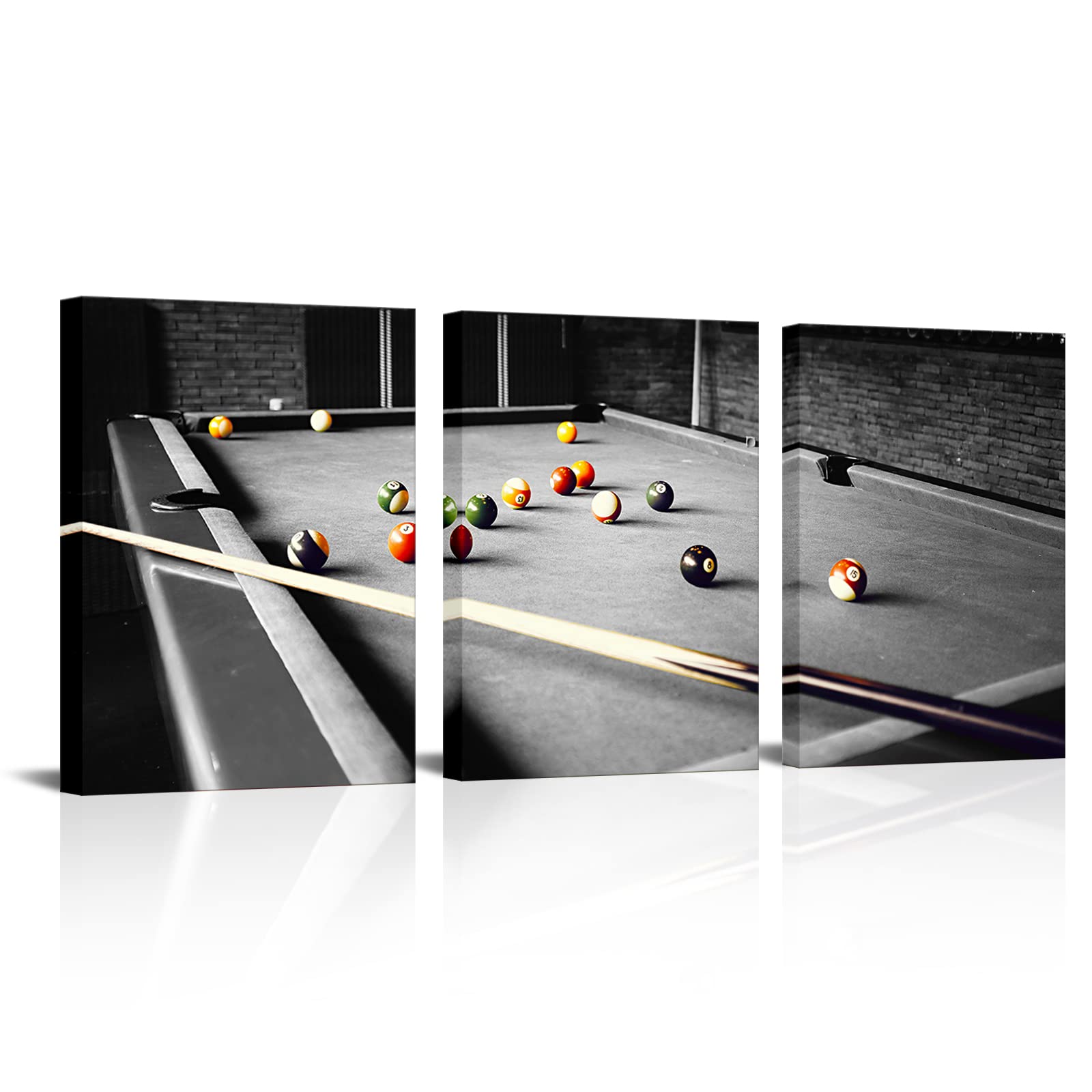 Homeoart Billiard Wall Art - Framed Canvas Print Set (12x16 Inches, 3-Piece) for Teen Boys Room Decor & Game Room Wall Art - Ready to Hang