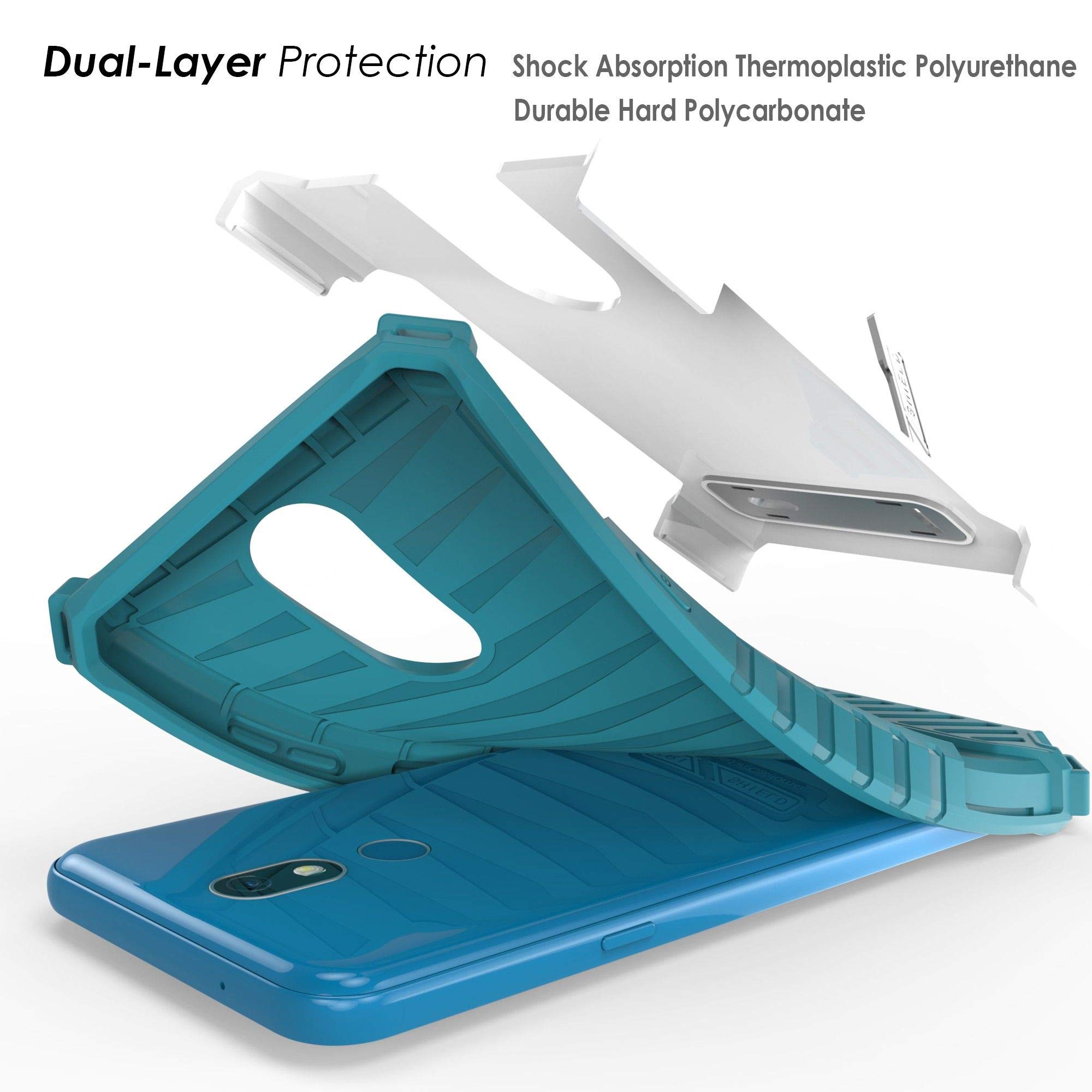 Military Grade Hybrid Shockproof Case with Stand - Dual Layer Protective Cover for LG K40/Solo LTE/X4/Harmony 3/Xpression Plus 2 (Blue Butterfly Design) - Perfect for Outdoor Activities, Work & Daily Protection