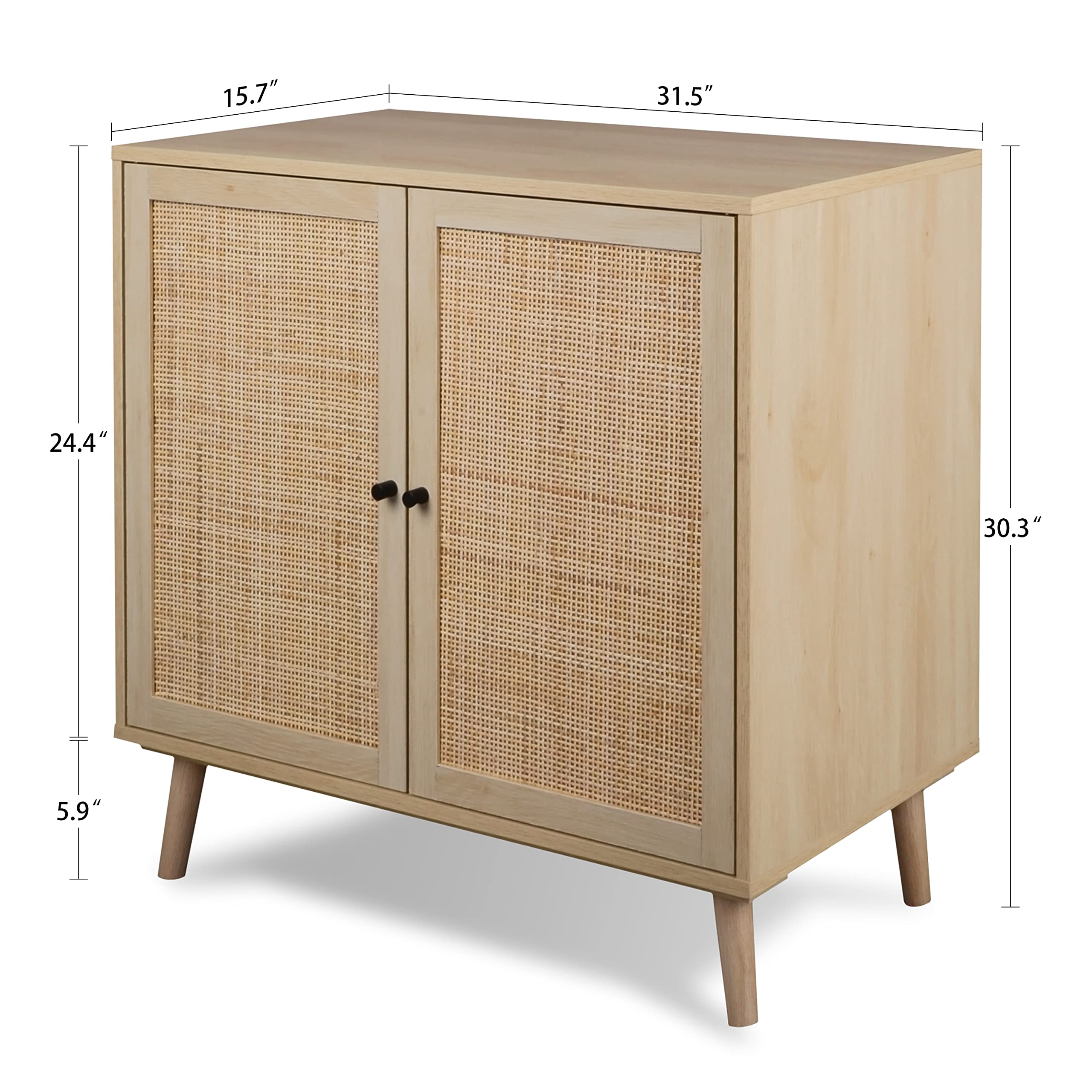 QHITTY Natural Rattan Sideboard Buffet Cabinet with Adjustable Shelves - Stylish Kitchen Storage, Living Room, Dining Room, Bedroom Accent Console Table for Home Decor