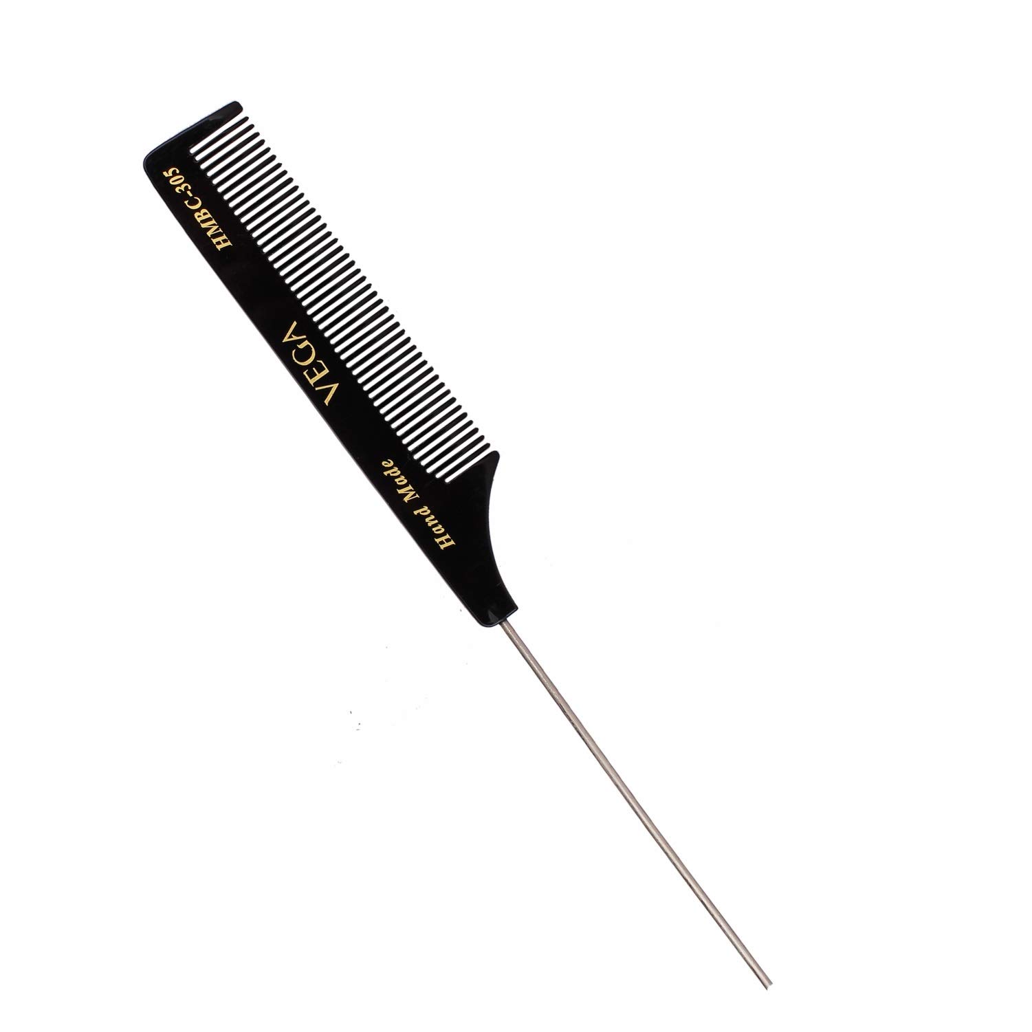 Premium Large Vega Nail File & Steel Pin Tail Comb with Fine Teeth - Professional Black Manicure & Styling Tools for Salon, Home Hair Care, and Travel Grooming Kit