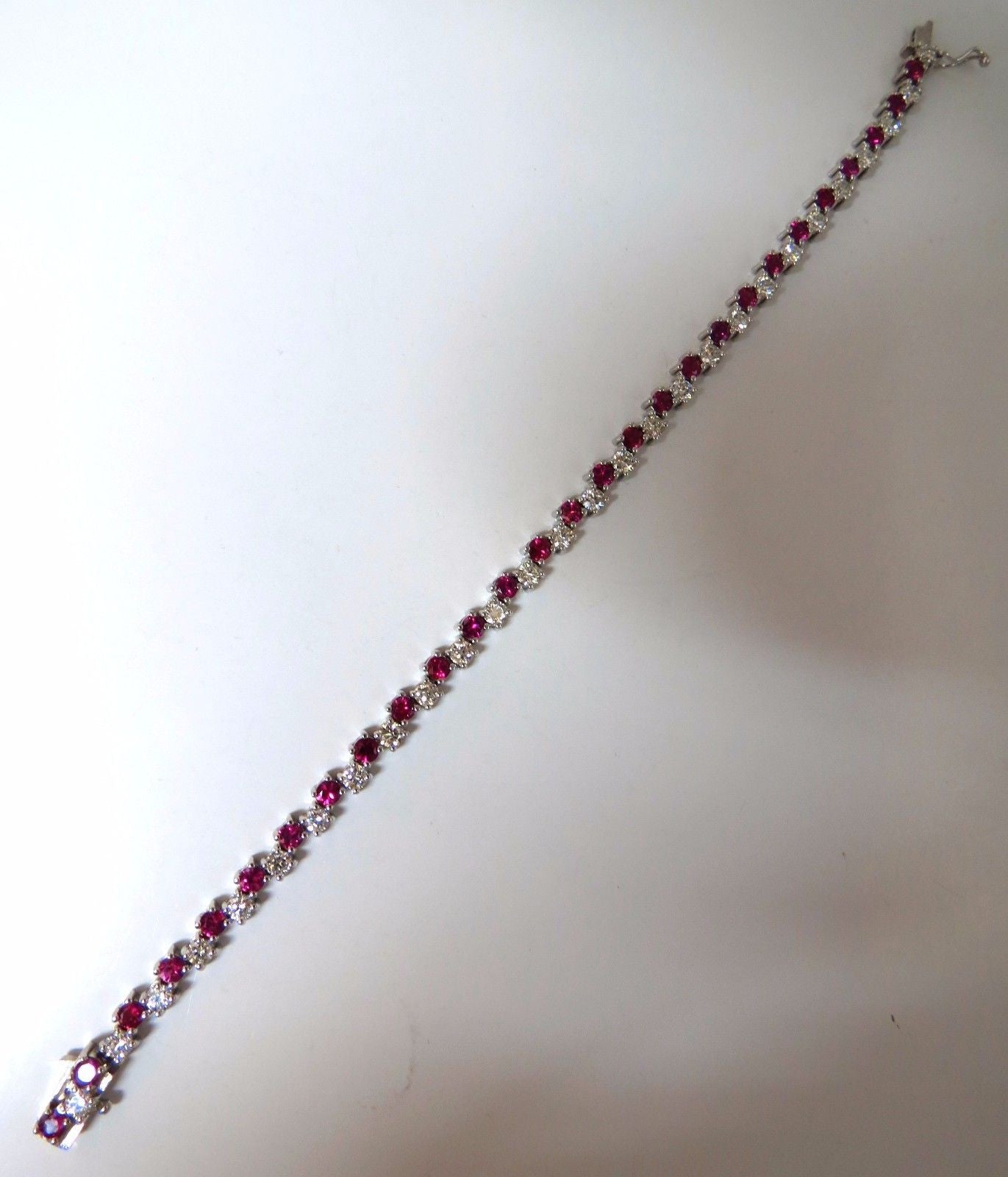 5.96ct Natural Ruby & Diamond Alternating Tennis Bracelet in 14K Gold - Perfect for Weddings, Anniversaries & Special Occasions