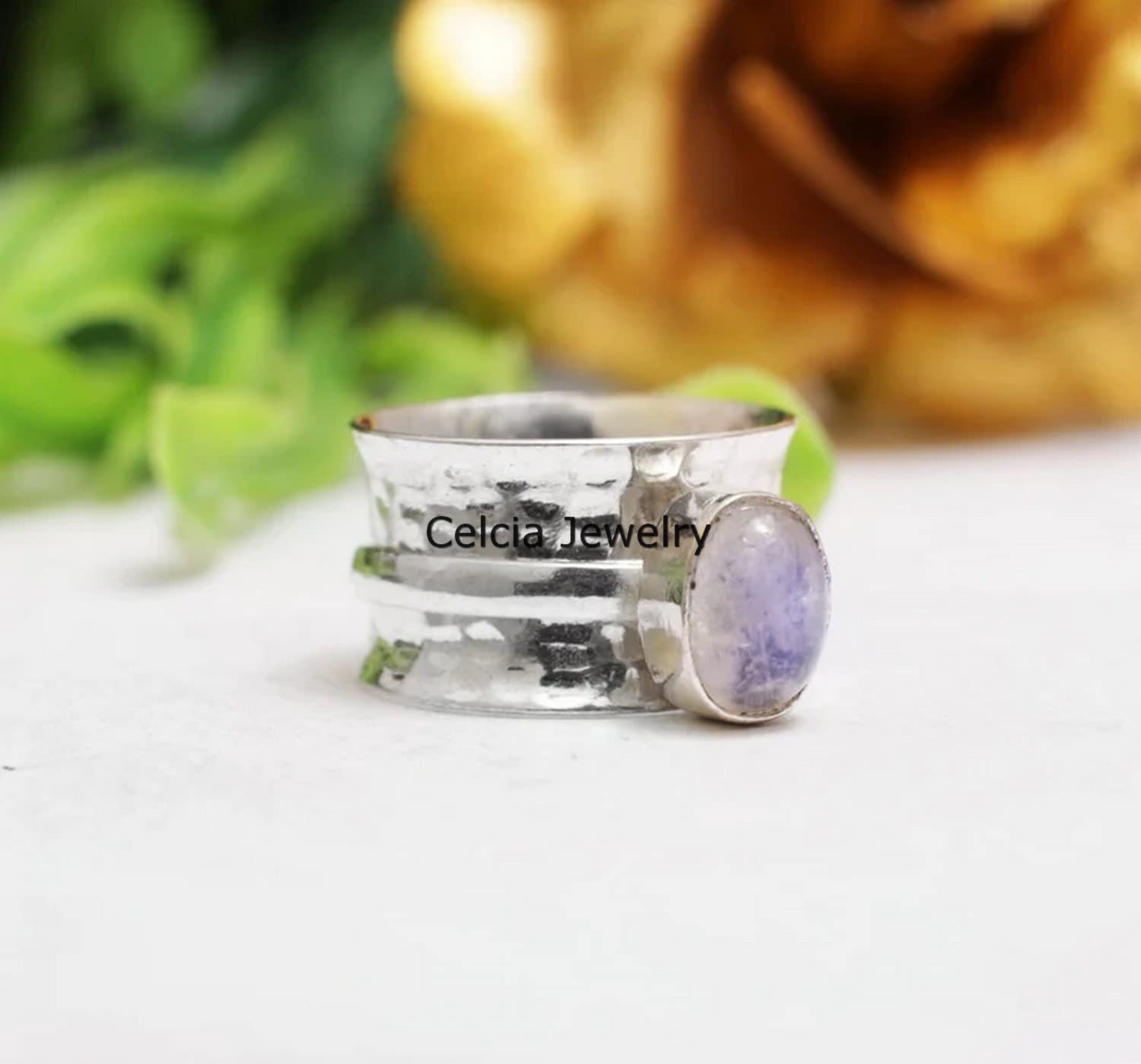 Moonstone Oval Spinner Ring - Handmade 925 Sterling Silver Unisex Meditation & Fidget Ring - Stress Relief Jewelry with June Birthstone - Perfect Gift for Loved Ones (Size 7) - Ideal for Anxiety Relief, Mindfulness Practice & Everyday Wear