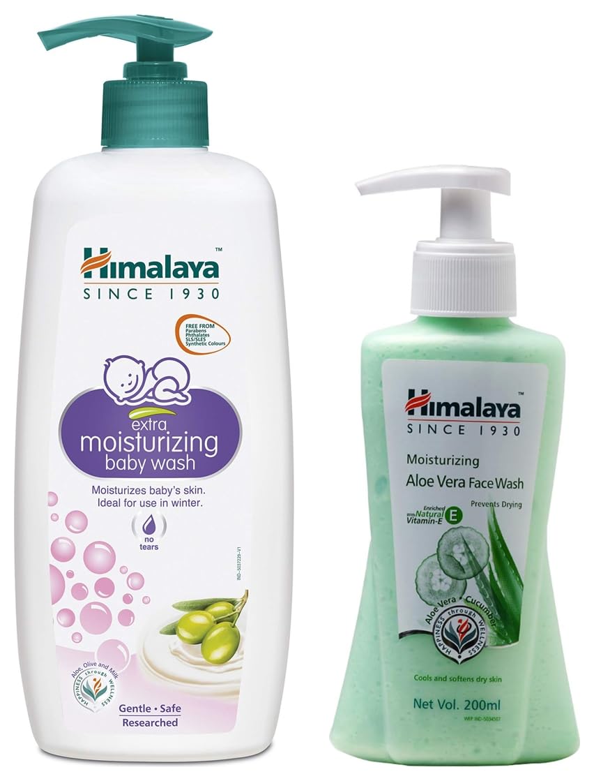 Himalaya Aloe Vera Face Wash for Hydration & Moisturizing - 200ml | Gentle Baby Wash for Sensitive Skin - 400ml | Daily Skincare & Bath Time Essentials for Adults & Kids