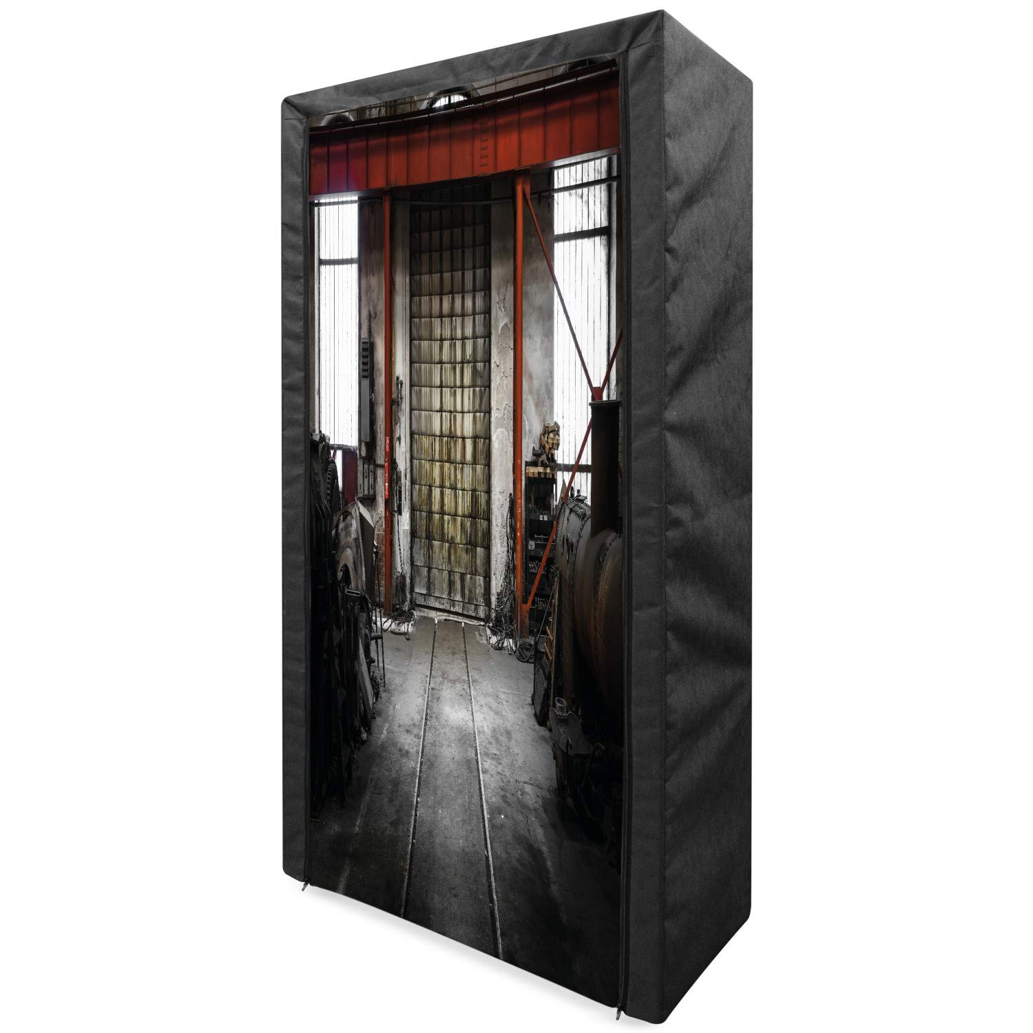 Ambesonne Industrial Portable Fabric Wardrobe - Rusty Vintage Storage Closet with Shelves & Large Doorway, 33.5 Inch Multicolor Clothing Organizer - Perfect for Small Spaces, Dorm Rooms & Apartment Storage