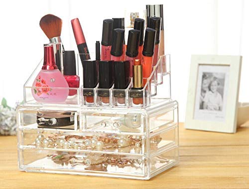 Clear Acrylic Cosmetic Display Case & Jewelry Storage Box - Makeup Organizer for Hair Accessories, Bathroom Vanity & Countertop Organization - Perfect for Home, Salon, and Retail Store Display