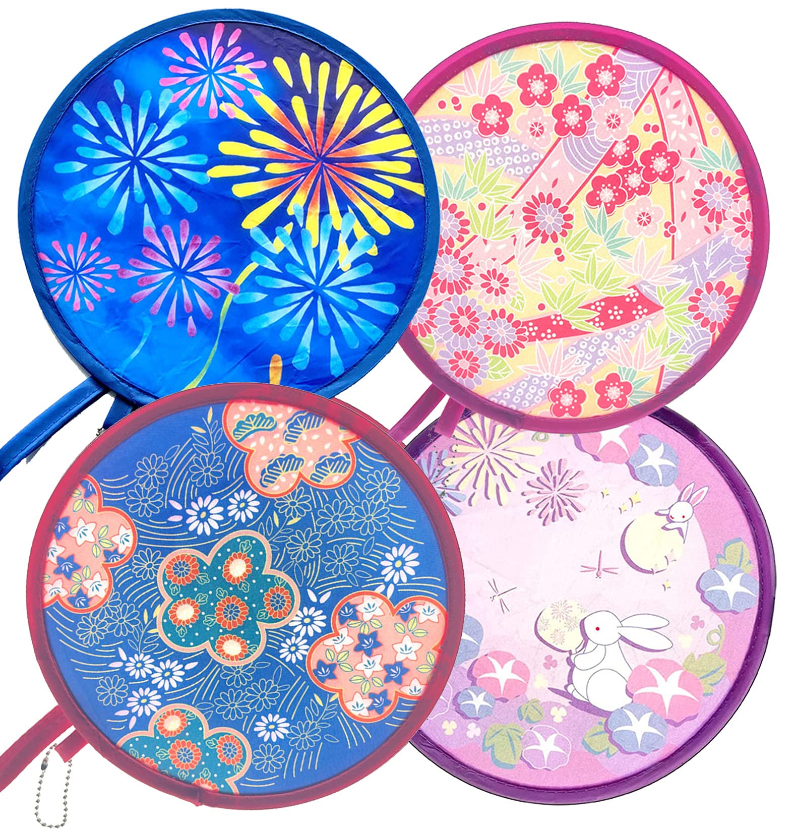 Japanese Style Foldable Hand Fan - 4 Pack Beautiful Pattern Round Folding Fans for Summer Cooling, Wedding Decor, Home Decoration & Festival Accessories | Perfect for Outdoor Events, Cosplay & Traditional Ceremonies