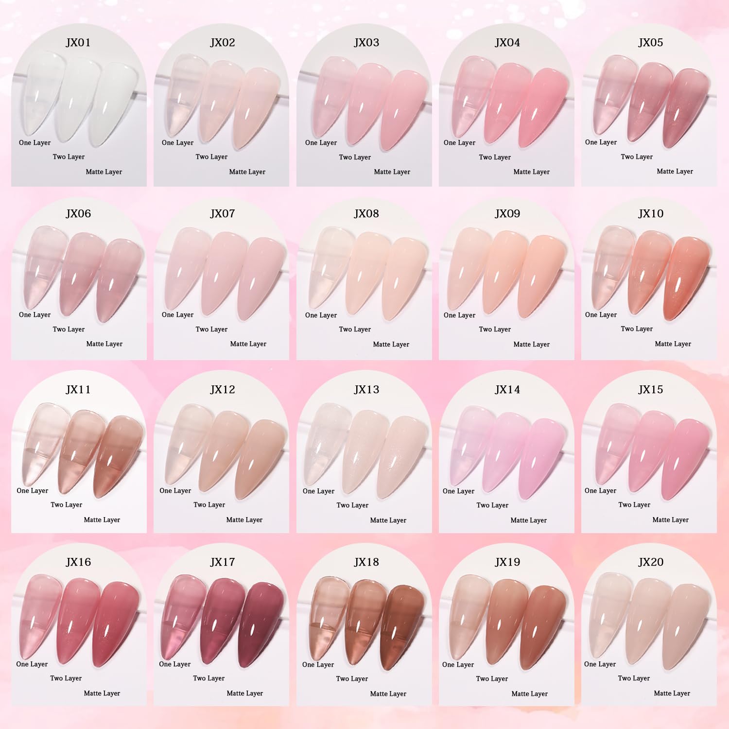 24 Pcs Jelly Nude Gel Nail Polish Set - Sheer Pink Colors Gel Polish Kit with Glossy & Matte Top Coat & Base Coat for DIY Nail Art, Manicure & Pedicure at Home | Perfect for Salon-Quality Nails, Bridal Parties & Self-Care Days