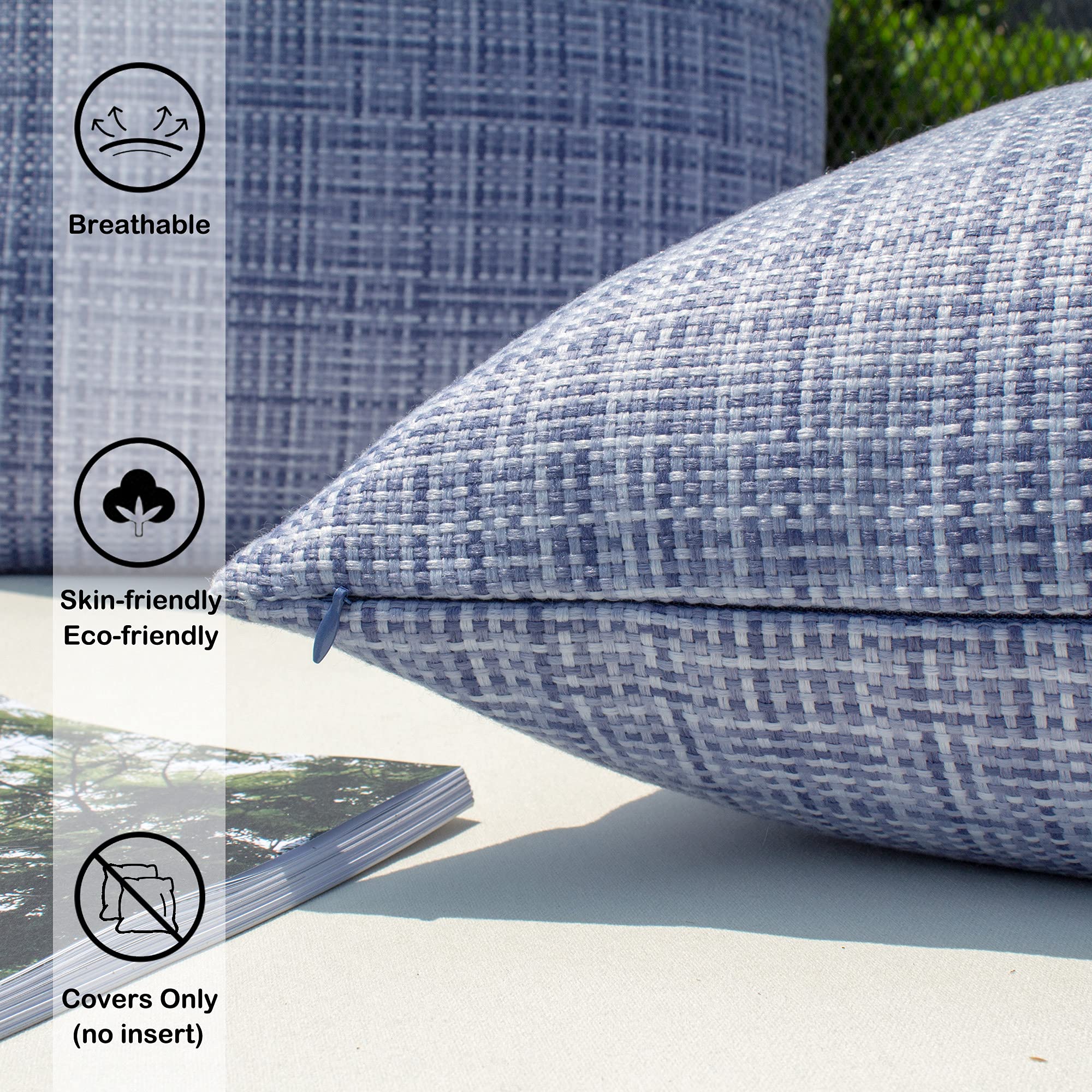 Kevin Textile 2-Pack Waterproof Outdoor Decorative Pillow Covers - 20x20 Inch Stripe Square Cushion Cases for Patio, Couch & Bench - Purple & Blue Modern Design - Weatherproof & UV Resistant for Garden, Poolside & Porch Use