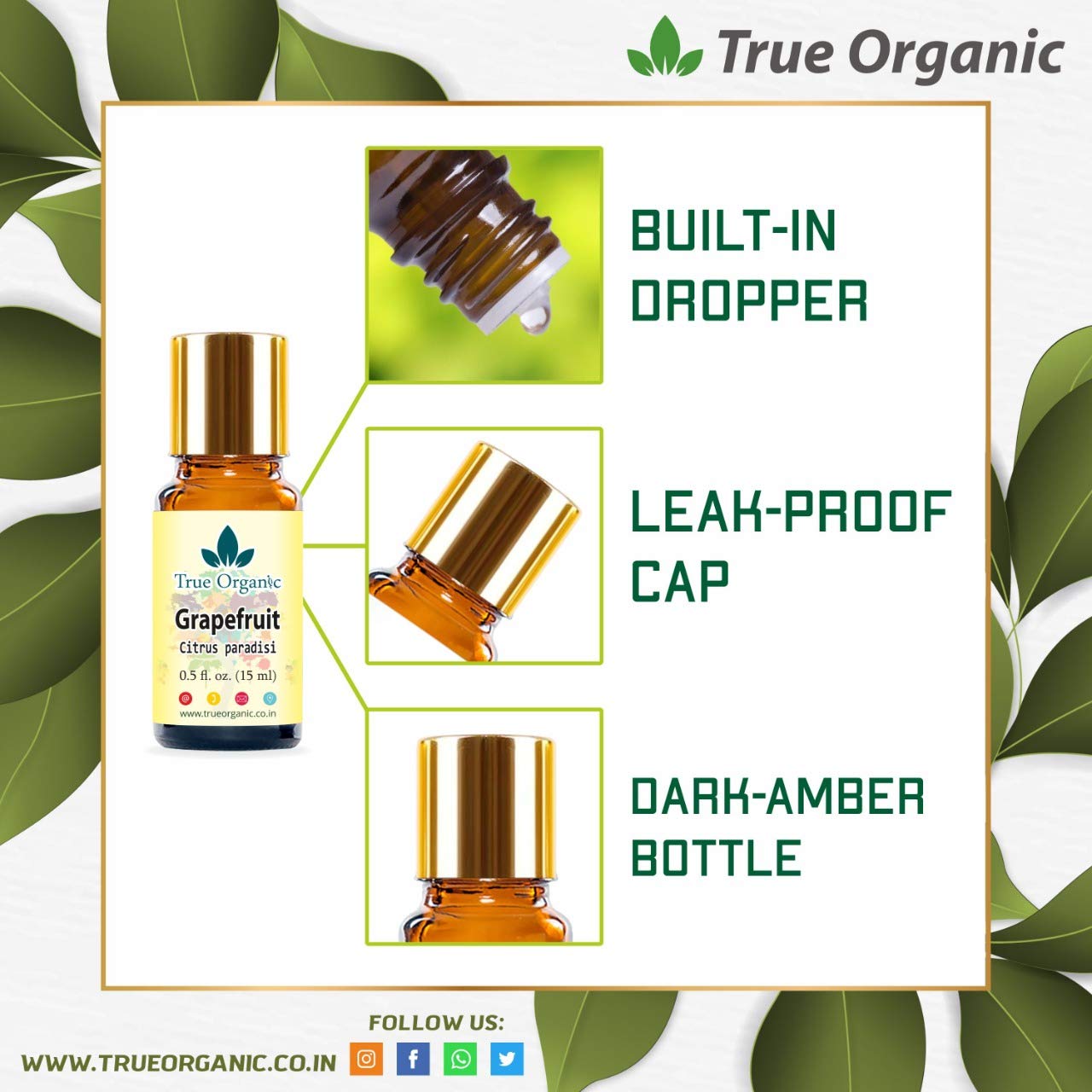 Organic Grapefruit Essential Oil - 100% Pure Natural for Massage, Aromatherapy, Diffuser & Skin Care (15ml) | Relaxing & Uplifting Scent for Stress Relief & Mood Boosting