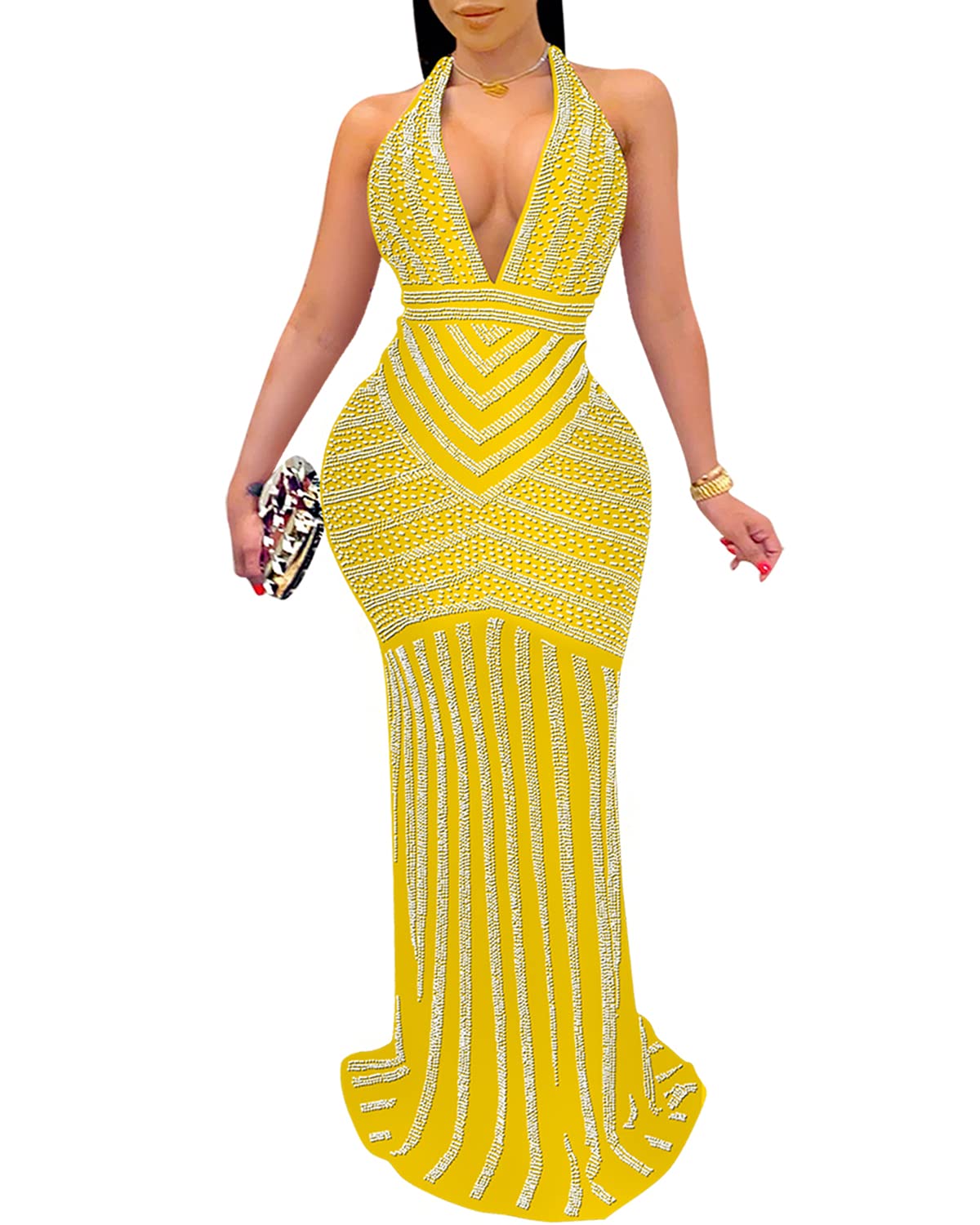 PORRCEY Women's Sexy Hot Drilling Process Club Dress - Elegant Night Out Party Dress for Women, Perfect for Nightclub, Evening Party, Date Night and Special Occasions