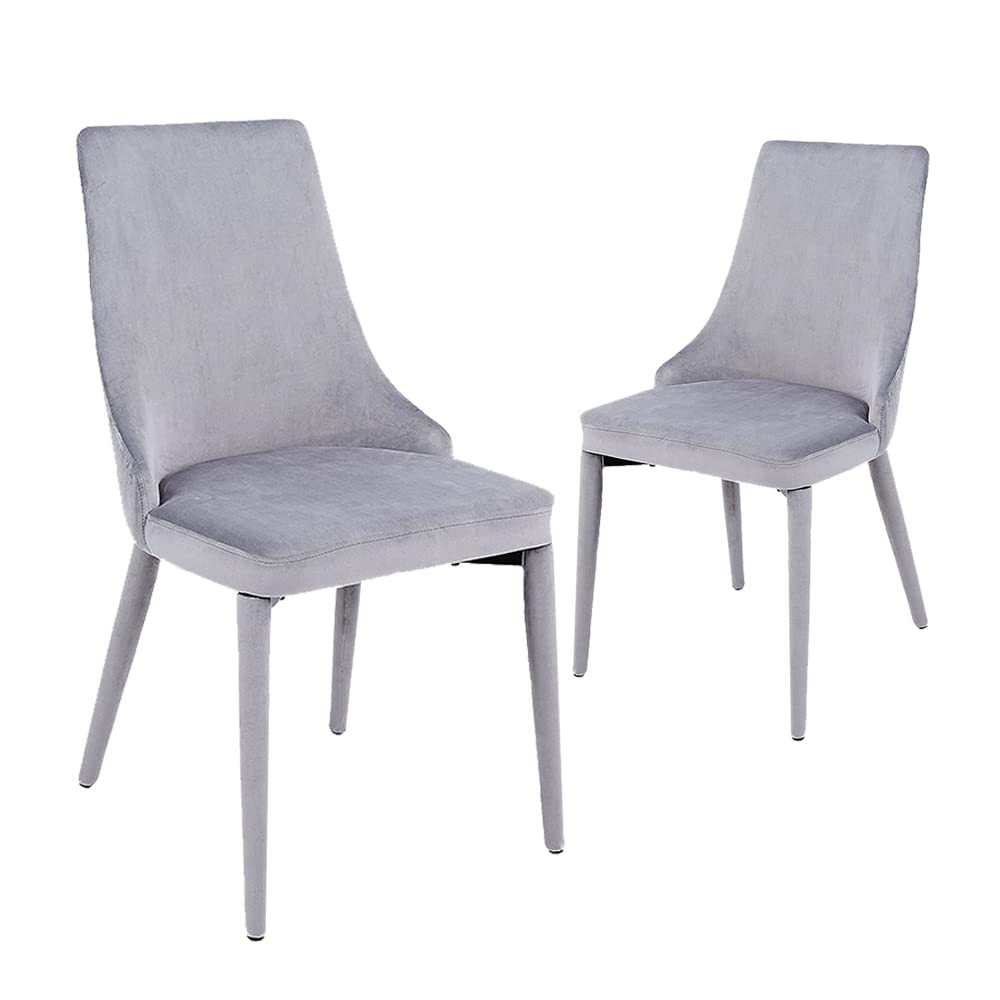 Mid Century Modern Dining Chairs Set of 2 - Gray Fabric Upholstered Side Chairs with Brown Metal Legs for Living Room & Kitchen | Comfortable Seating for Home, Office & Restaurant