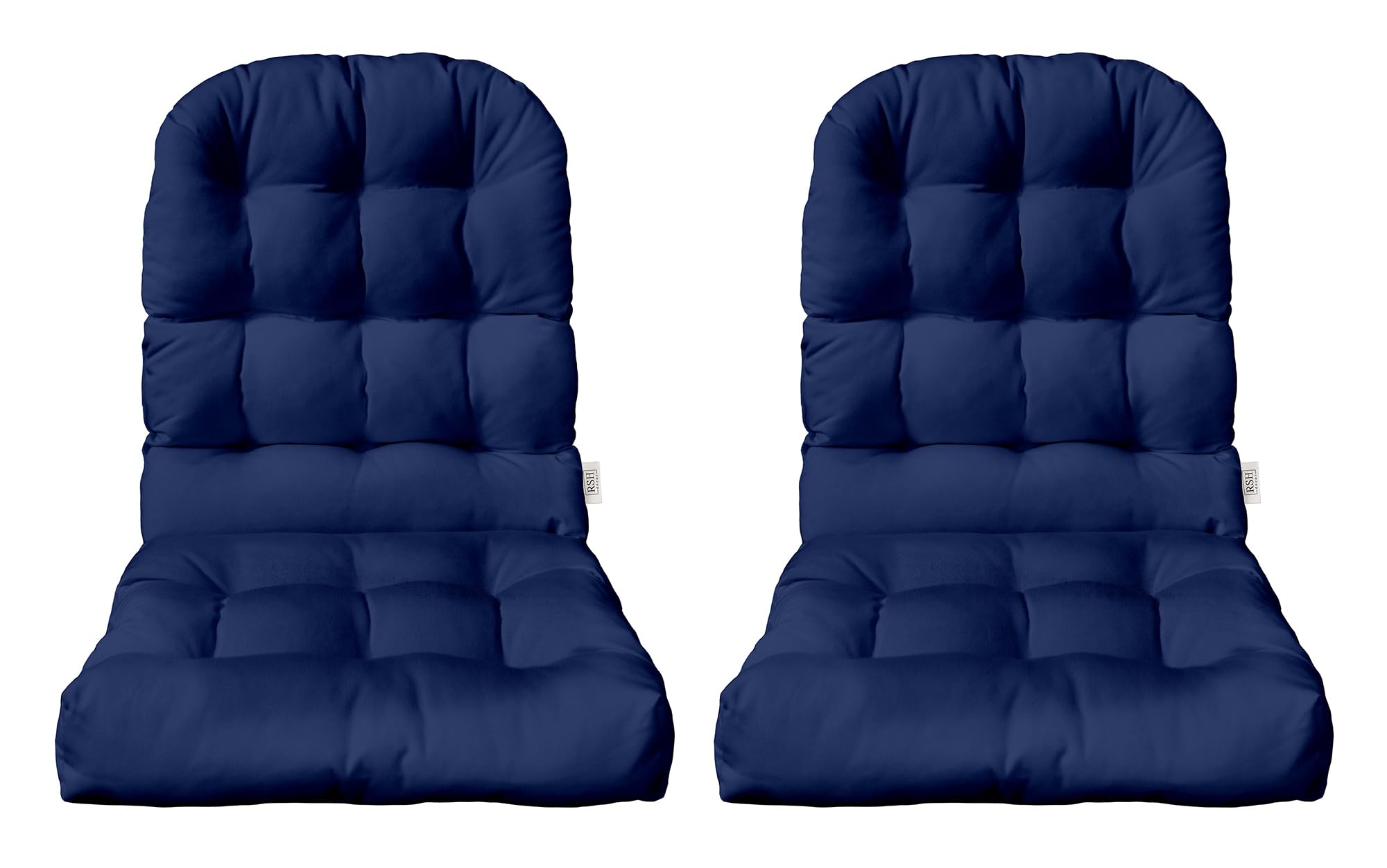 RSH DECOR: 2-Piece Tufted Adirondack Chair Cushion Set - 42.5” x 21” All-Weather Outdoor Cushions - Waterproof & Fade-Resistant Spun Fabric - Navy Blue Patio Furniture Cushions - Perfect for Deck, Poolside & Garden Relaxation