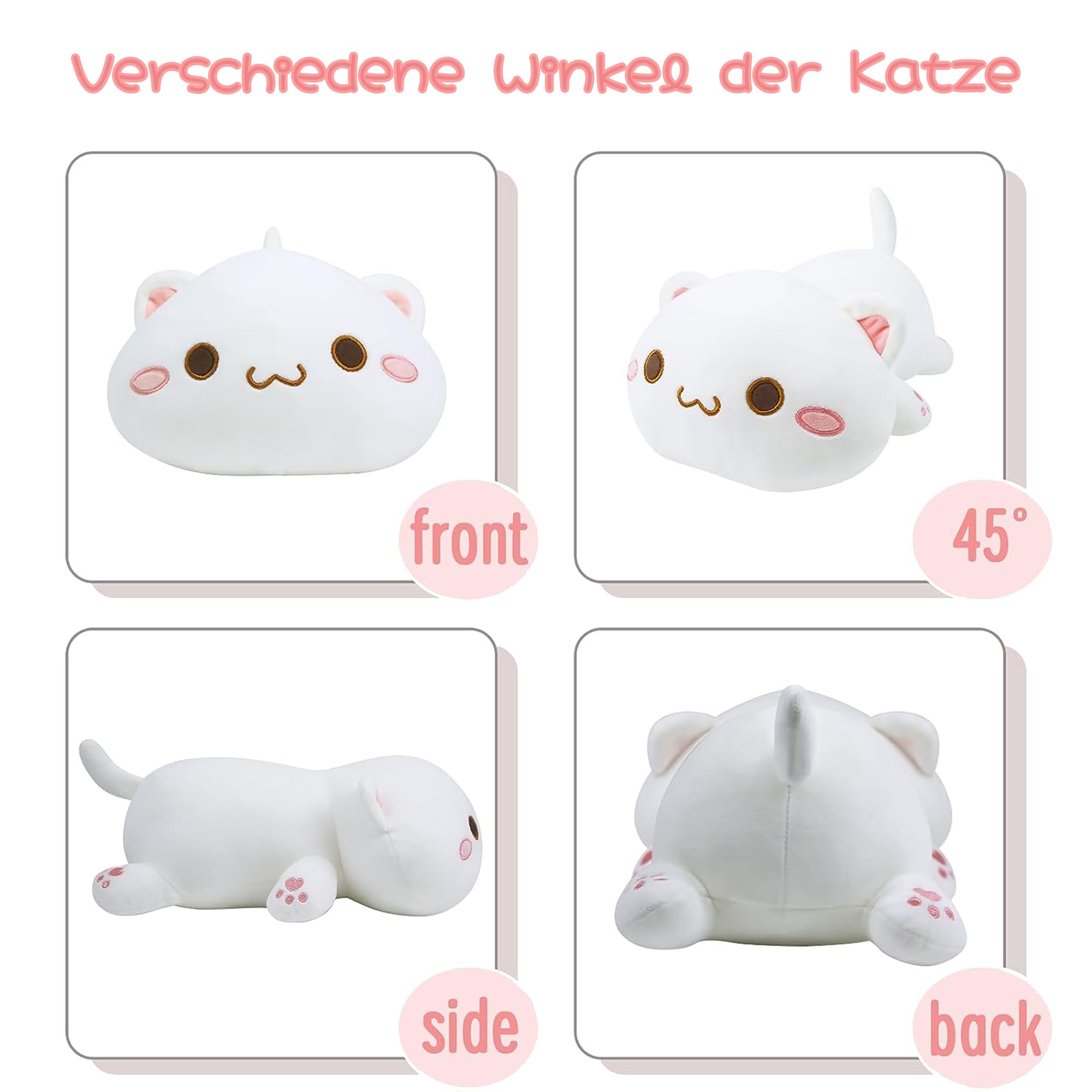 Cute Kawaii Cat Plush Toy - Soft Stuffed Animal for Kids, Girls & Boys (16 inch, White) | Perfect Birthday Gift, Nursery Decor & Cuddly Companion