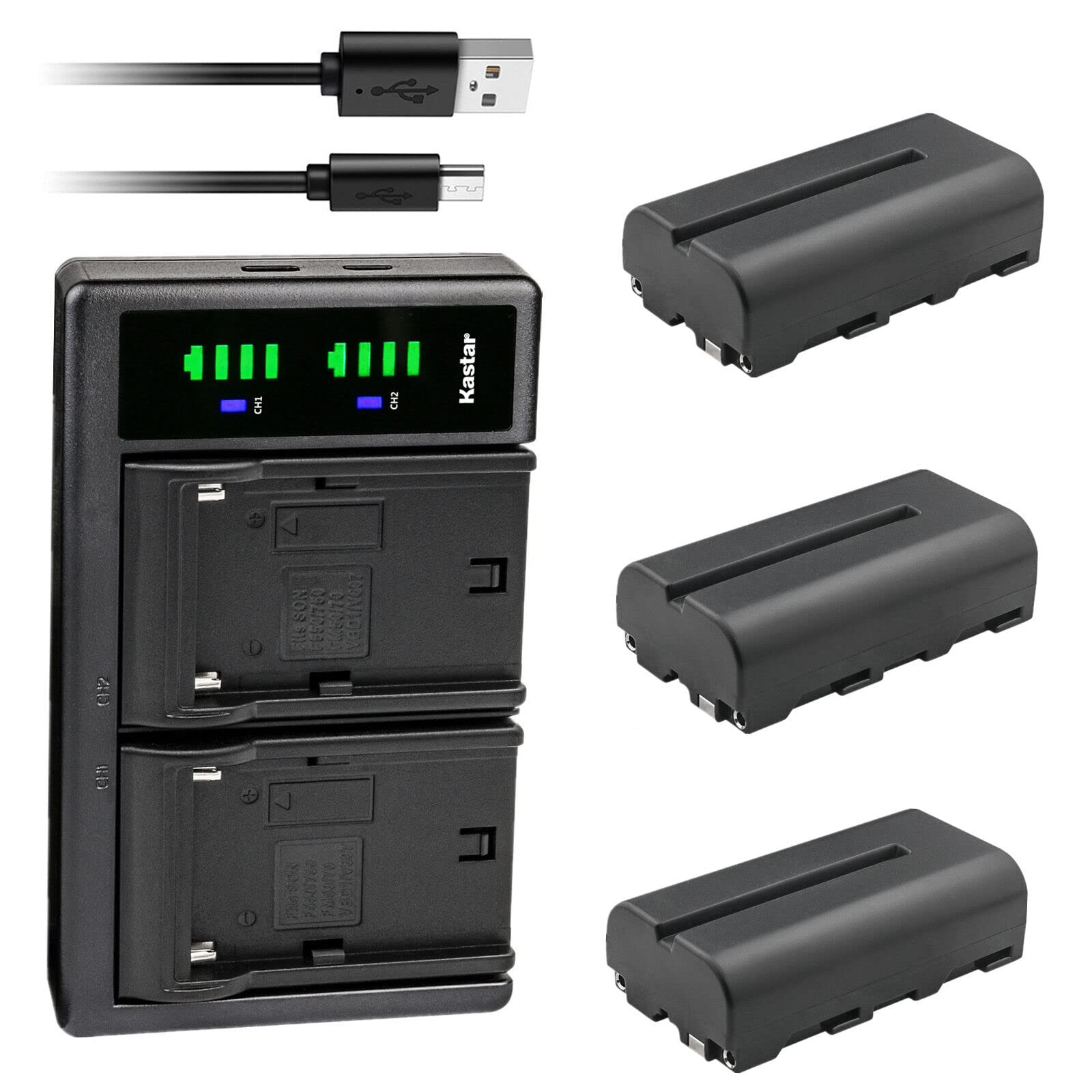 Kastar 3-Pack NP-F550/NP-F570 Replacement Batteries with LTD2 USB Charger - Compatible with AndyCine A7, C7 & C7S 7