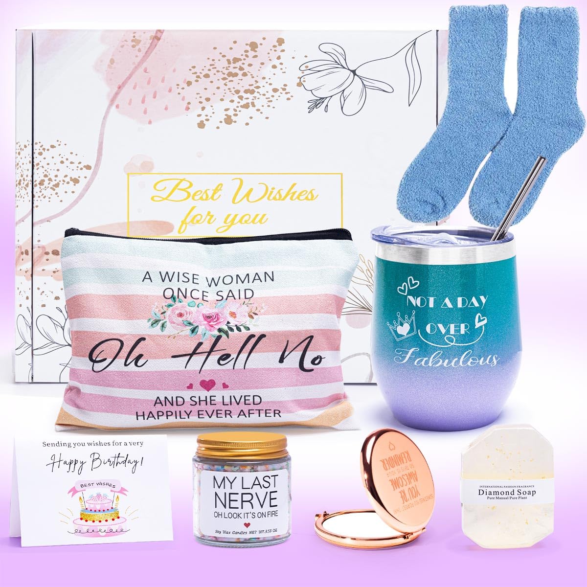 Relaxing Spa Gift Box for Women - Perfect Birthday Gift for Wife, Mom, Sister, Girlfriend, Daughter & Best Friend - Luxury Self-Care Set with Bath Bombs, Candles & More (White) - Ideal for Stress Relief, Pampering & Special Occasions
