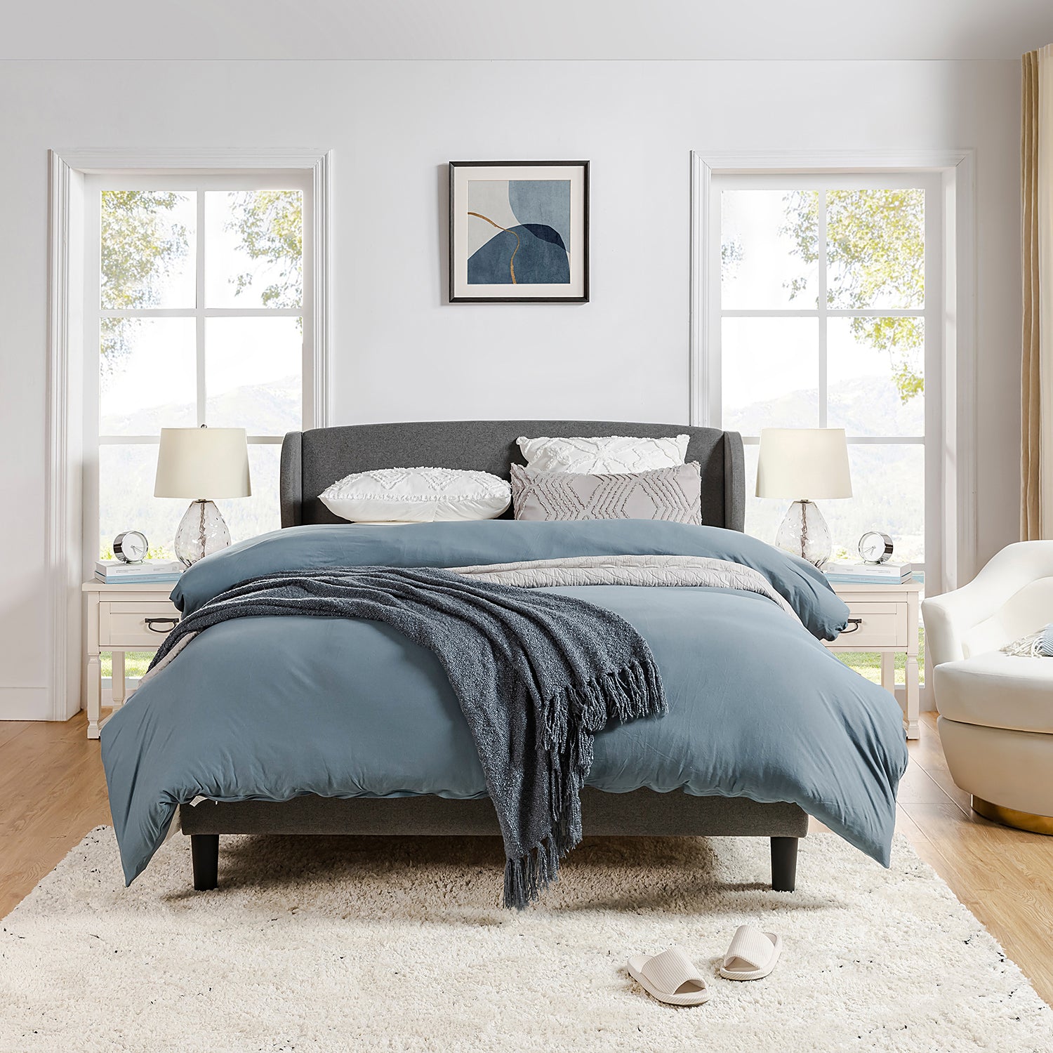 Baotist Upholstered Wingback Platform Bed Frame - Queen Size Modern Bedroom Furniture for Master Bedroom, Guest Room & Apartment