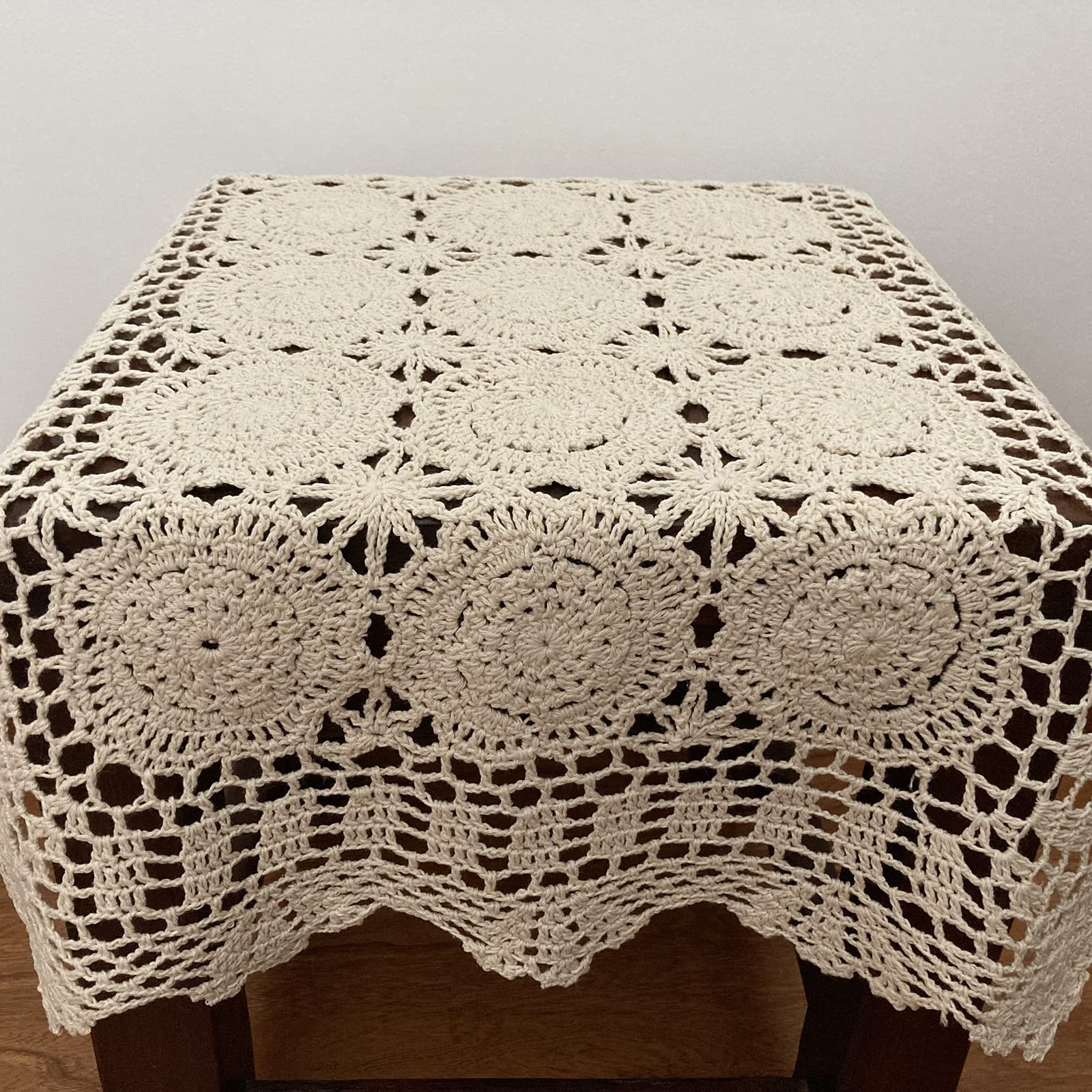 Hsvanyr Beige Rectangular Cotton Crochet Lace Table Runner - 19x72 Inch Handcrafted Doily for Dining Room, Wedding, and Home Decor Centerpiece