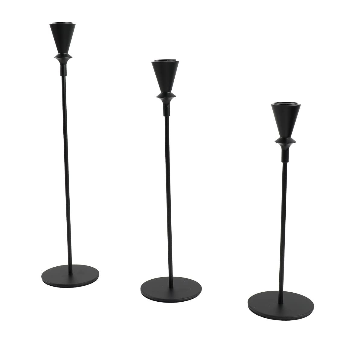TABODD 3-Piece Set of Electroplated Taper Candle Holders (24cm, 28cm, 34cm) - Elegant Black Pillar Candlesticks & Tea Light Stands for Home Decor, Weddings, Christmas Centerpieces - Perfect for Dining Tables, Mantels & Holiday Displays