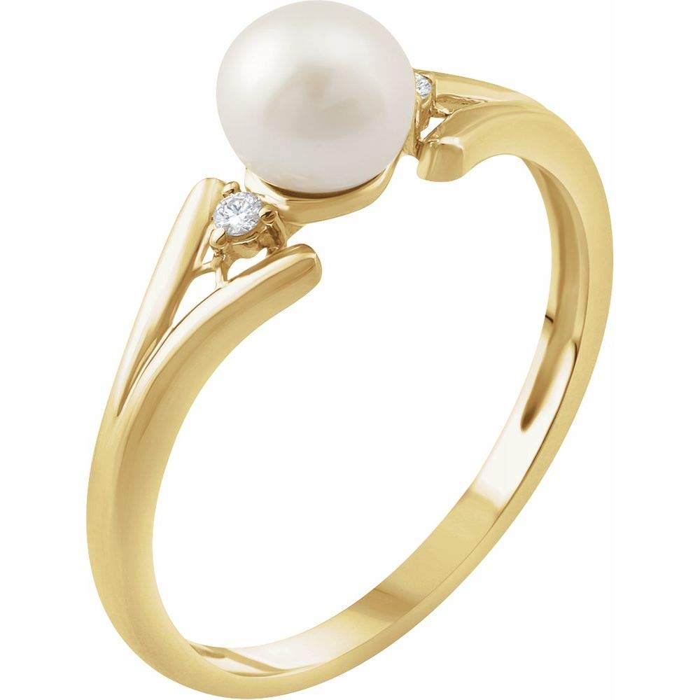 14K Yellow Gold Freshwater Cultured Pearl and Diamond Ring - Size 7 | Elegant Bridal Jewelry, Anniversary Gift for Her, Wedding Band, Valentine's Day Present