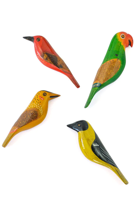 Hand Carved Wooden Bird Magnets - Set of 3, Decorative Fridge Magnets for Kitchen & Office - Perfect for Holding Notes, Photos & Shopping Lists