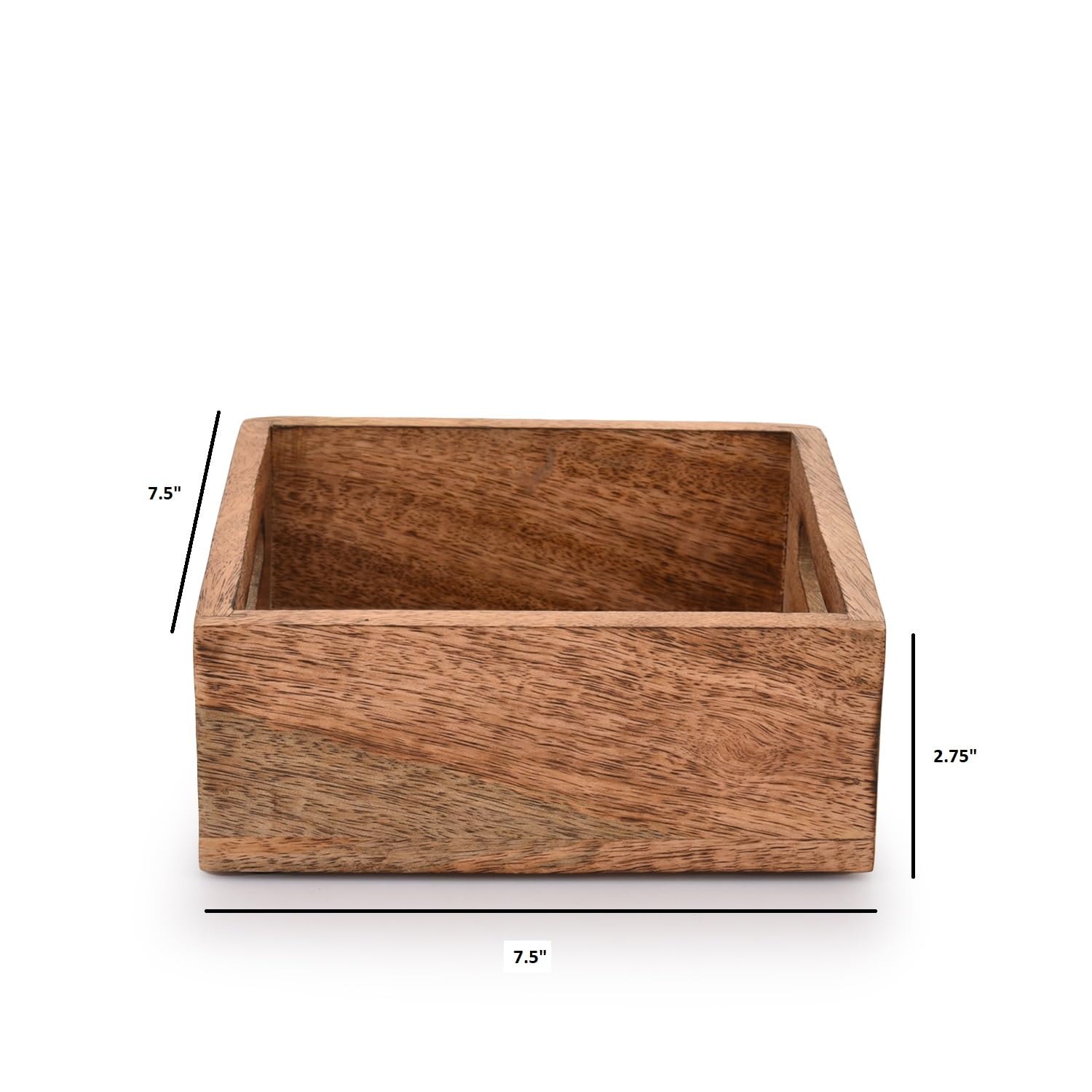 Premium Square Mango Wood Napkin Holder with Burning Finish - 7.5