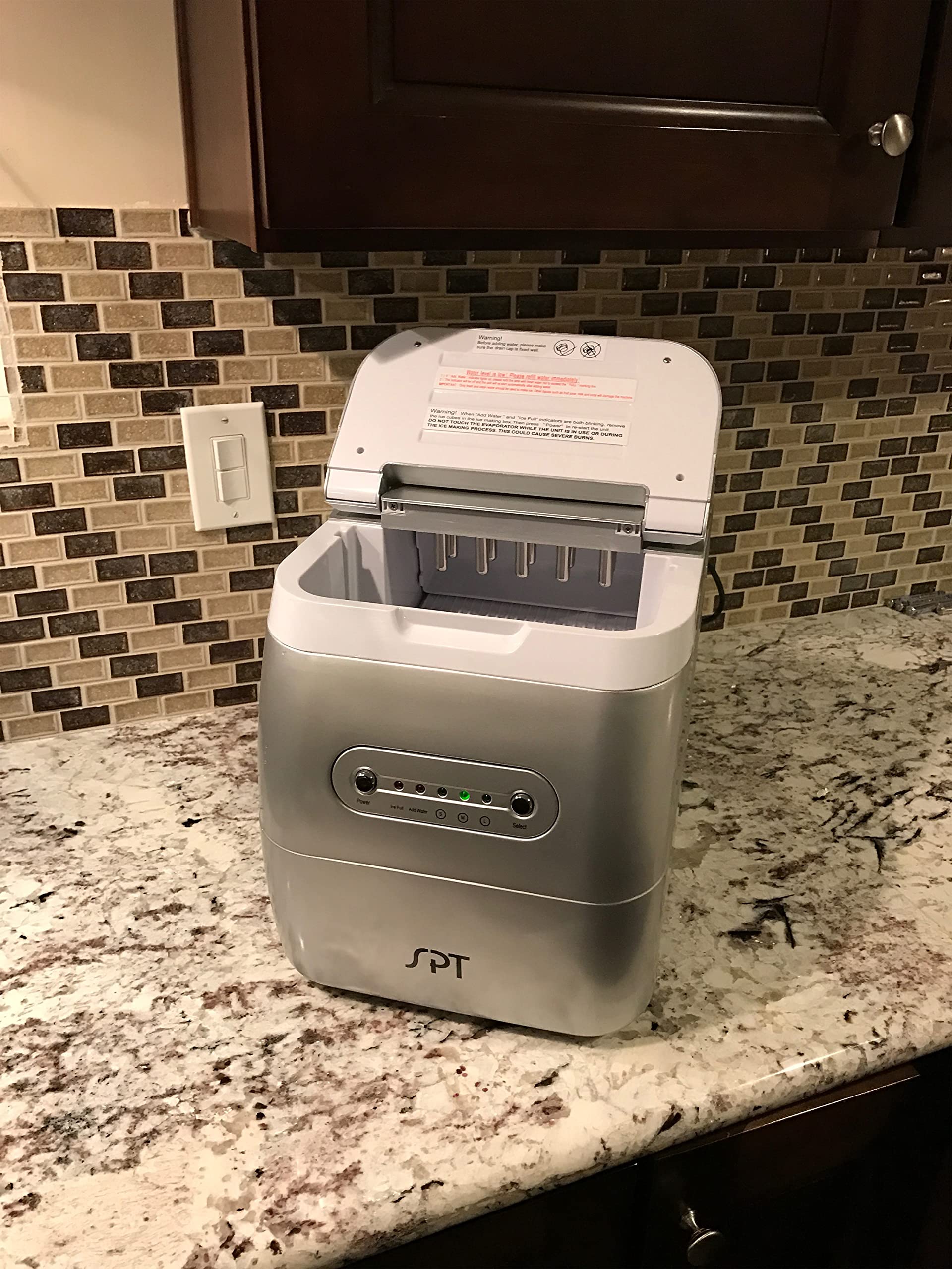 SPT IM-123S Countertop Ice Maker Machine - 26Lbs/24Hrs, 9 Cubes in 6 Mins, Self-Cleaning, Portable Ice Machine for Home, Office, RV, Camping (Silver)