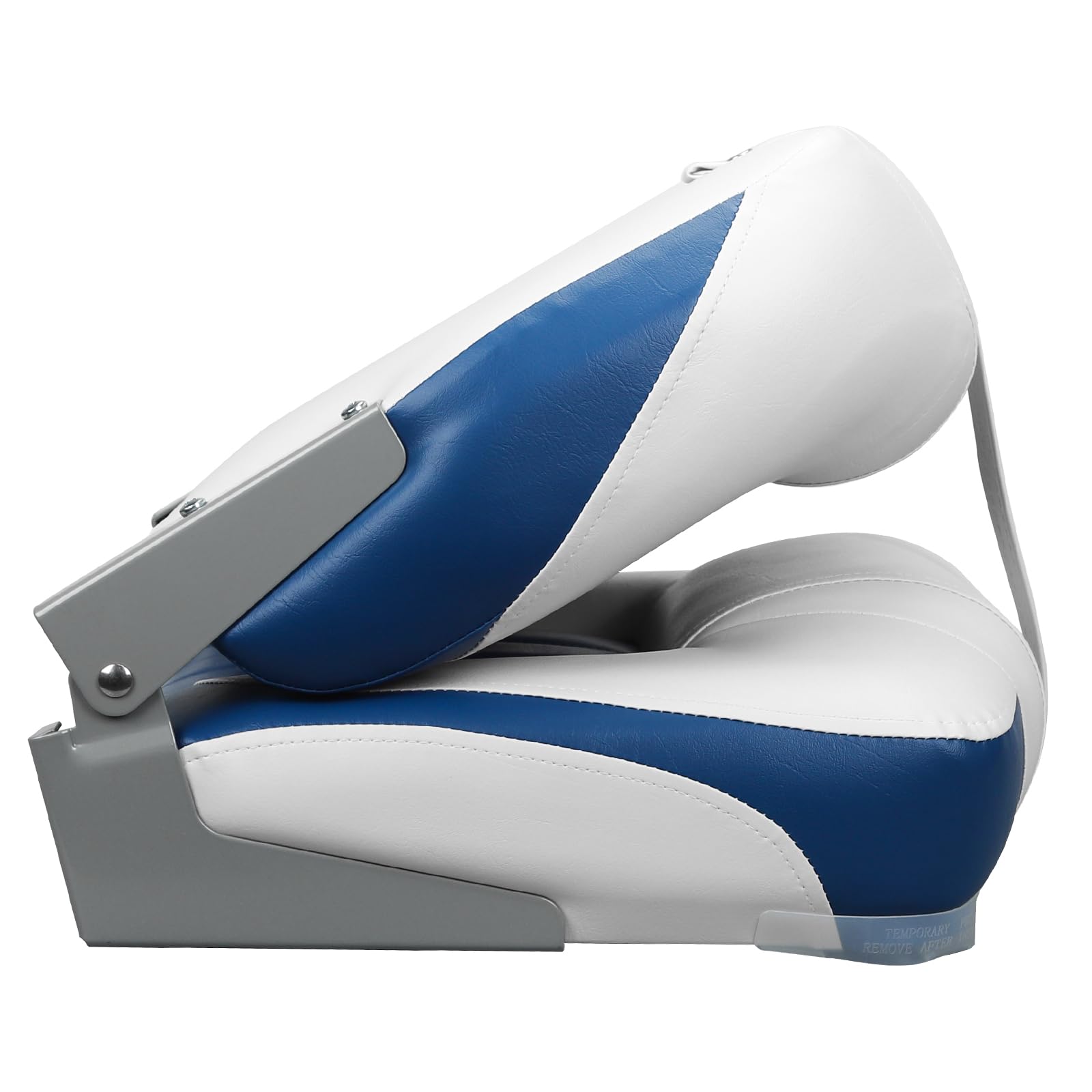 Premium Low Back Folding Boat Seat - 2 Pack White & Blue - Comfortable Fold-Down Fishing Seat for Boats, Kayaks & Pontoon - Ideal for Fishing, Relaxing & Water Sports