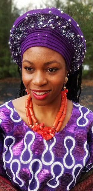 Dupsie's Purple Ready Gele Pre-Tied Head Wrap DPA3997PT – Perfect for Church, Weddings, and Special Occasions