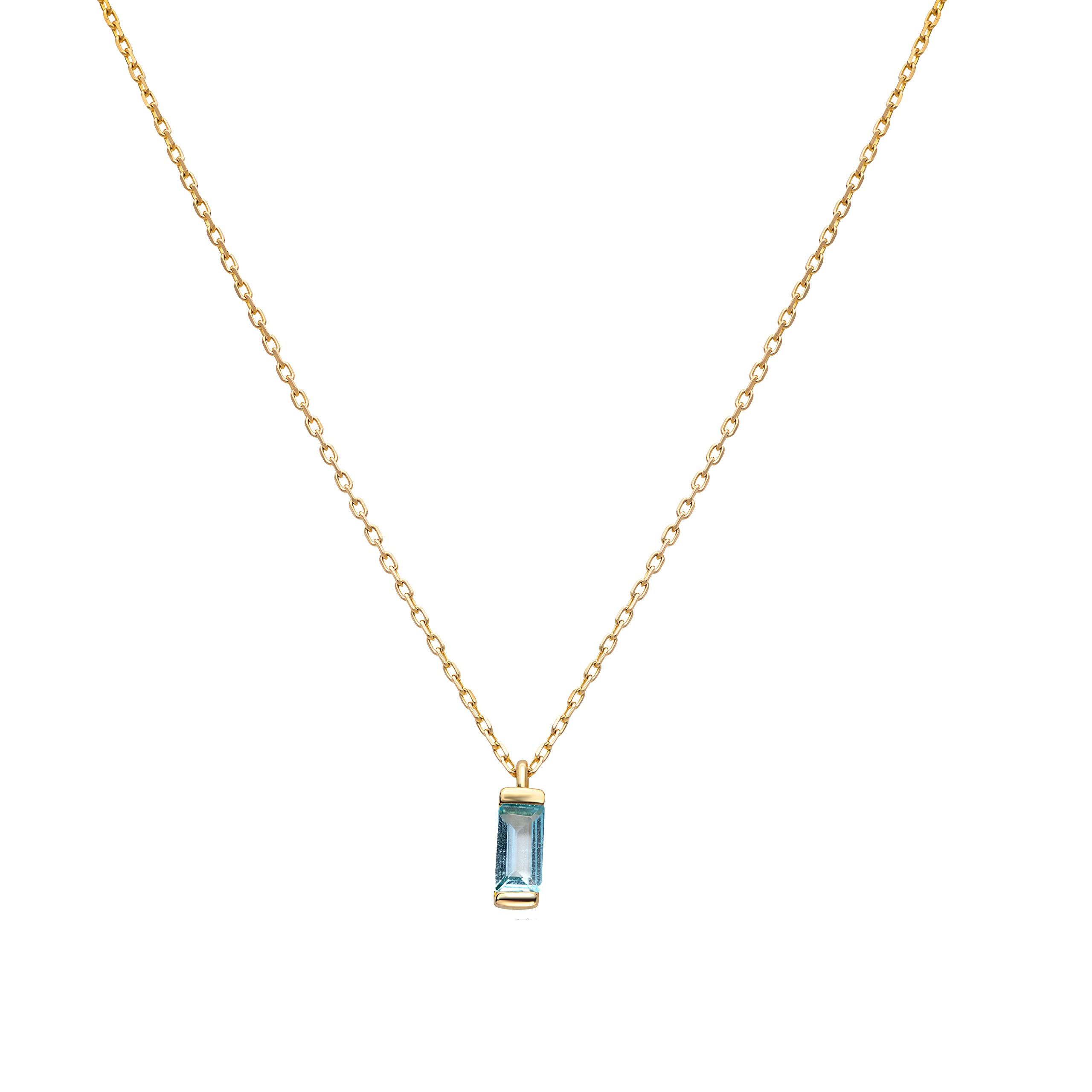 14K Yellow Gold Bezel Set Baguette Aquamarine Pendant Necklace - Adjustable Chain, Solid Gold Jewelry Gift for Women, Perfect for Weddings, Anniversaries & Everyday Elegance