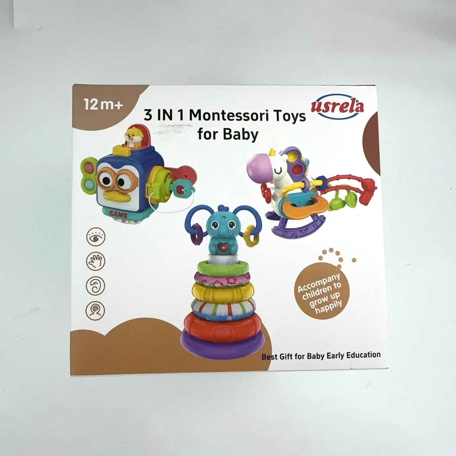 Montessori Toys for 1-3 Year Old Babies - Sensory Busy Board with Pull String Teether & Stacking Blocks - 3-in-1 Travel Learning Toy Gift for Toddlers Boys & Girls - Perfect for Airplane, Car Rides & Early Childhood Development