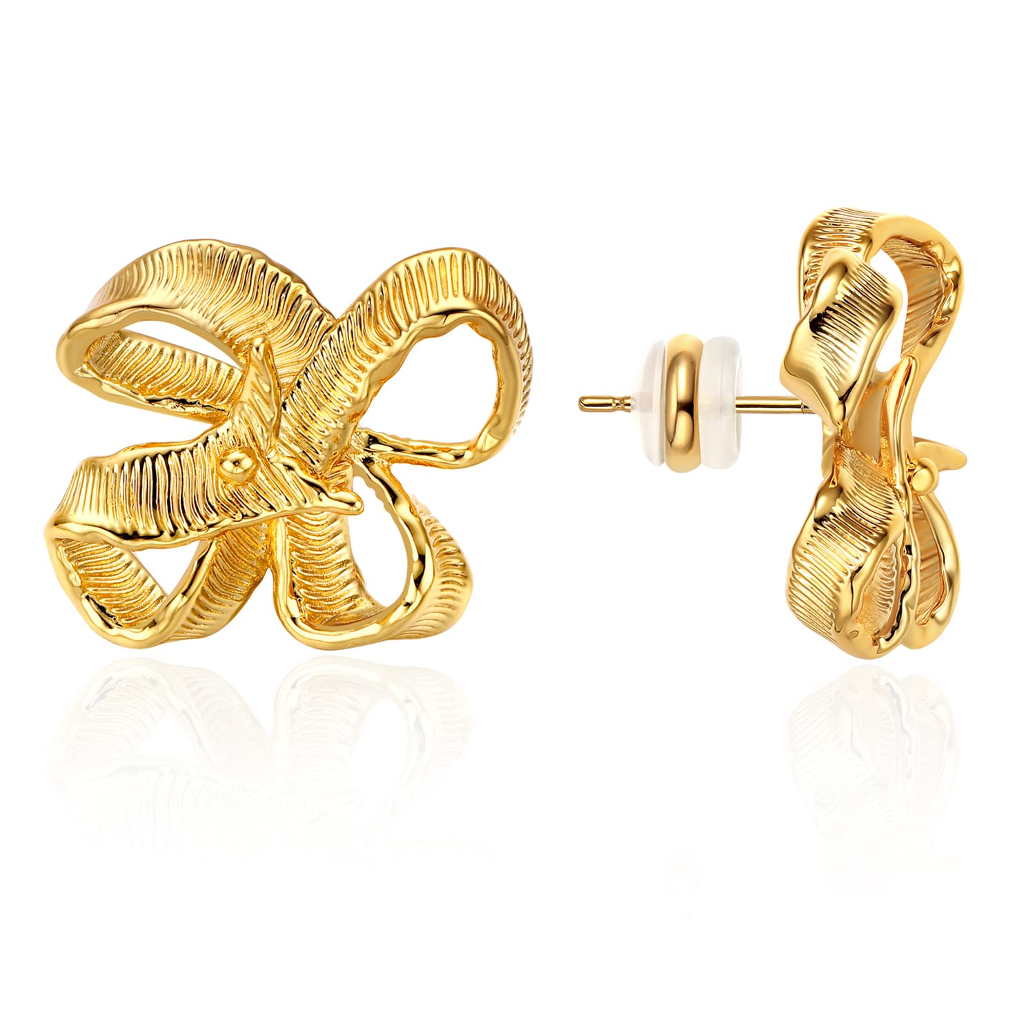 LecAit Woven Texture Stud Earrings for Women - 18k Gold Plated 925 Sterling Silver Hypoallergenic Post Earrings | Unique Statement Jewelry Gifts for Women & Girls | Perfect for Parties, Weddings & Everyday Wear