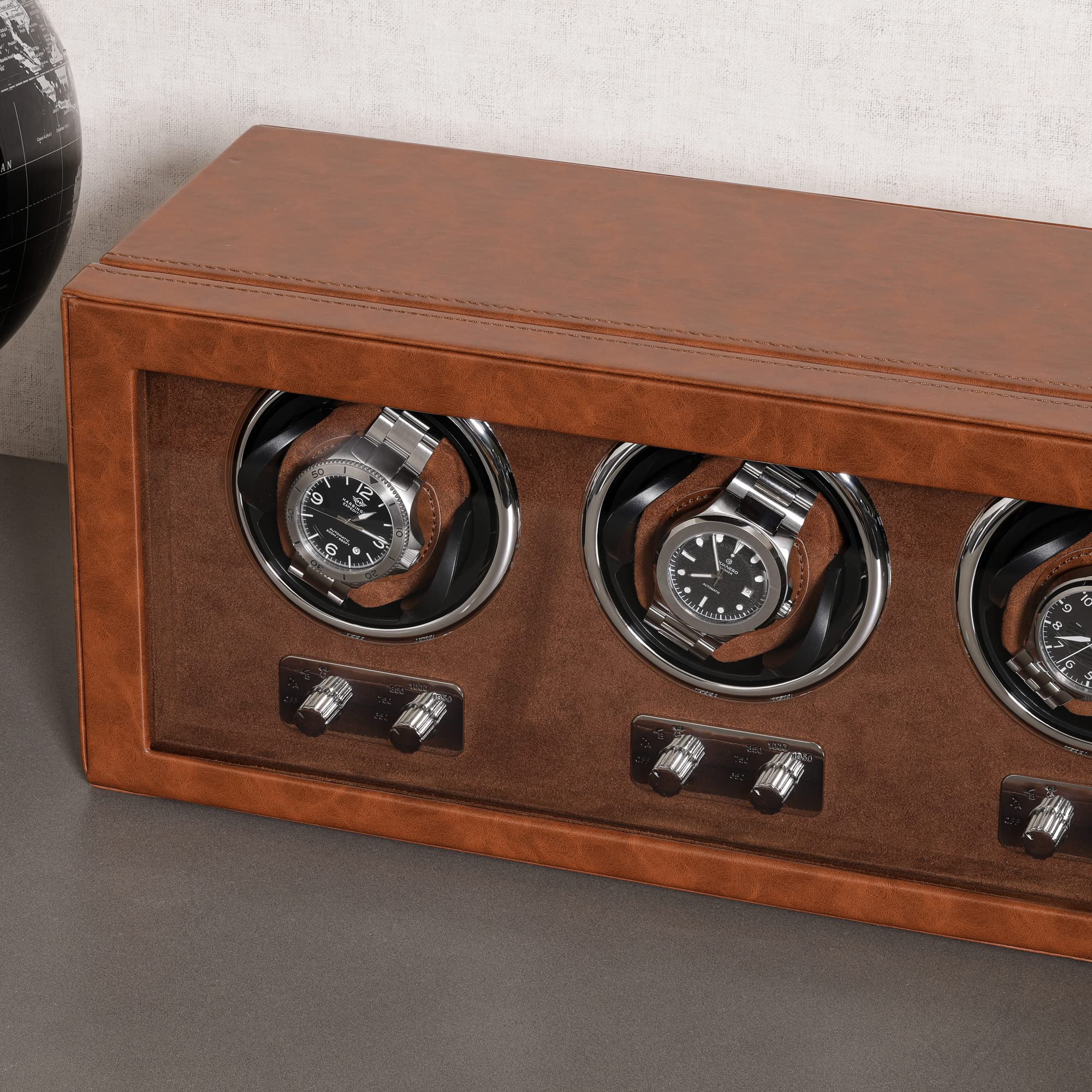 ROTHWELL Triple Automatic Watch Winder - Quiet Motor with 3 Speed Settings & Custom Rotation Modes (Tan/Brown) - Perfect for Watch Collectors, Travel & Nighttime Storage