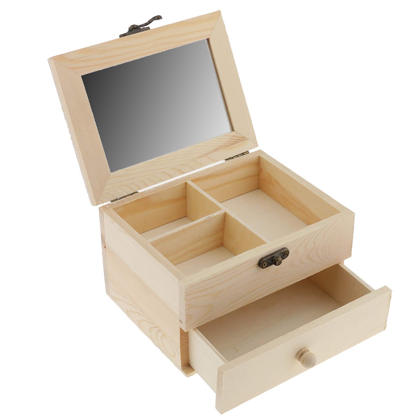 JIEERCUN 2-Tier Unfinished Wooden Jewelry Box Organizer - DIY Craft Storage Drawer Case for Necklaces, Rings & Earrings - Perfect for Bedroom Vanity, Gift Wrapping & Handmade Projects (Brown)