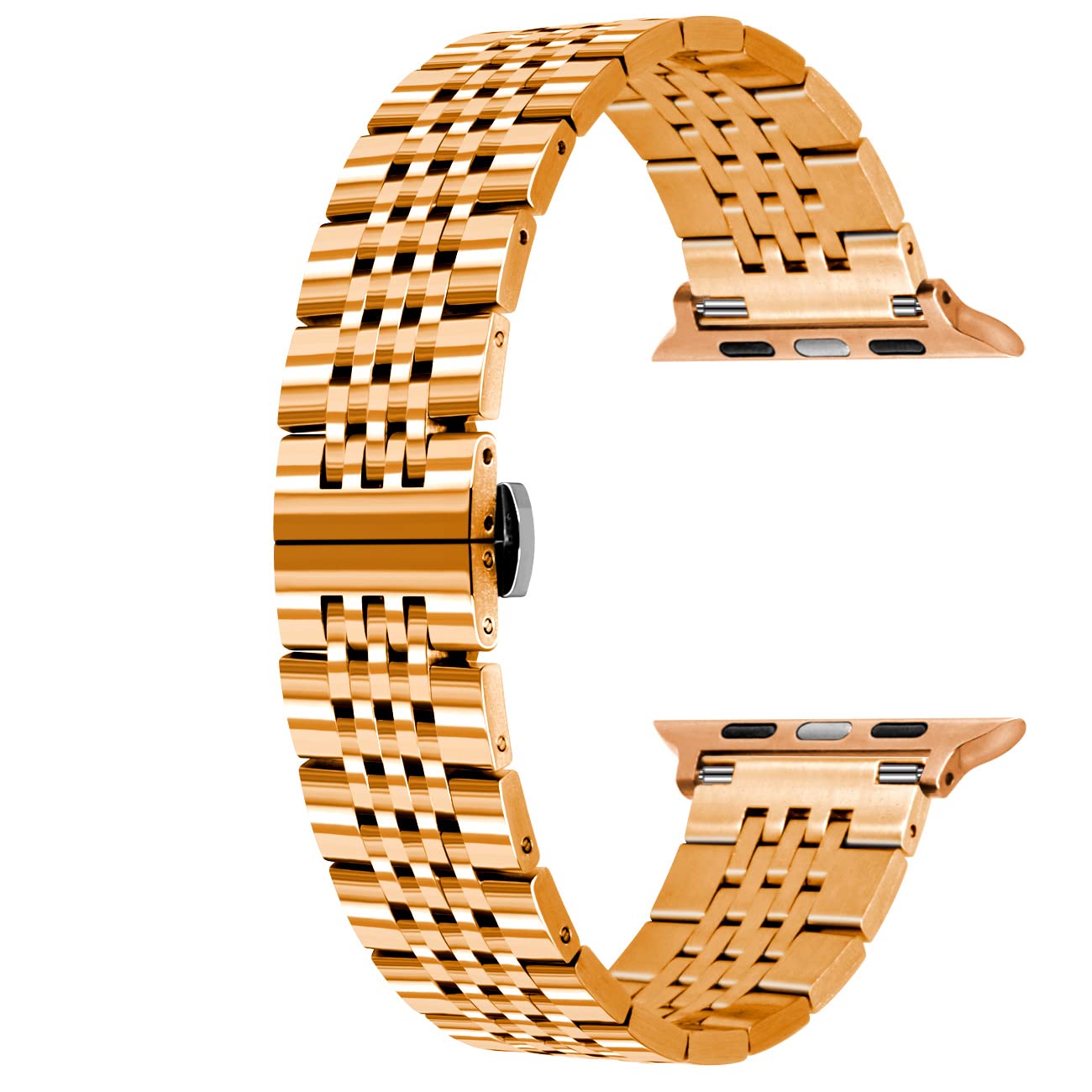 YISIWERA Stainless Steel Metal Watch Band for Apple Watch 49mm 45mm 44mm 42mm 41mm 40mm 38mm - Gold Silver Black Rose Glossy Strap Compatible with iWatch Series 8/7/6/5/4/3/2/1/SE/Ultra - Perfect for Workout, Office & Everyday Wear for Men & Women