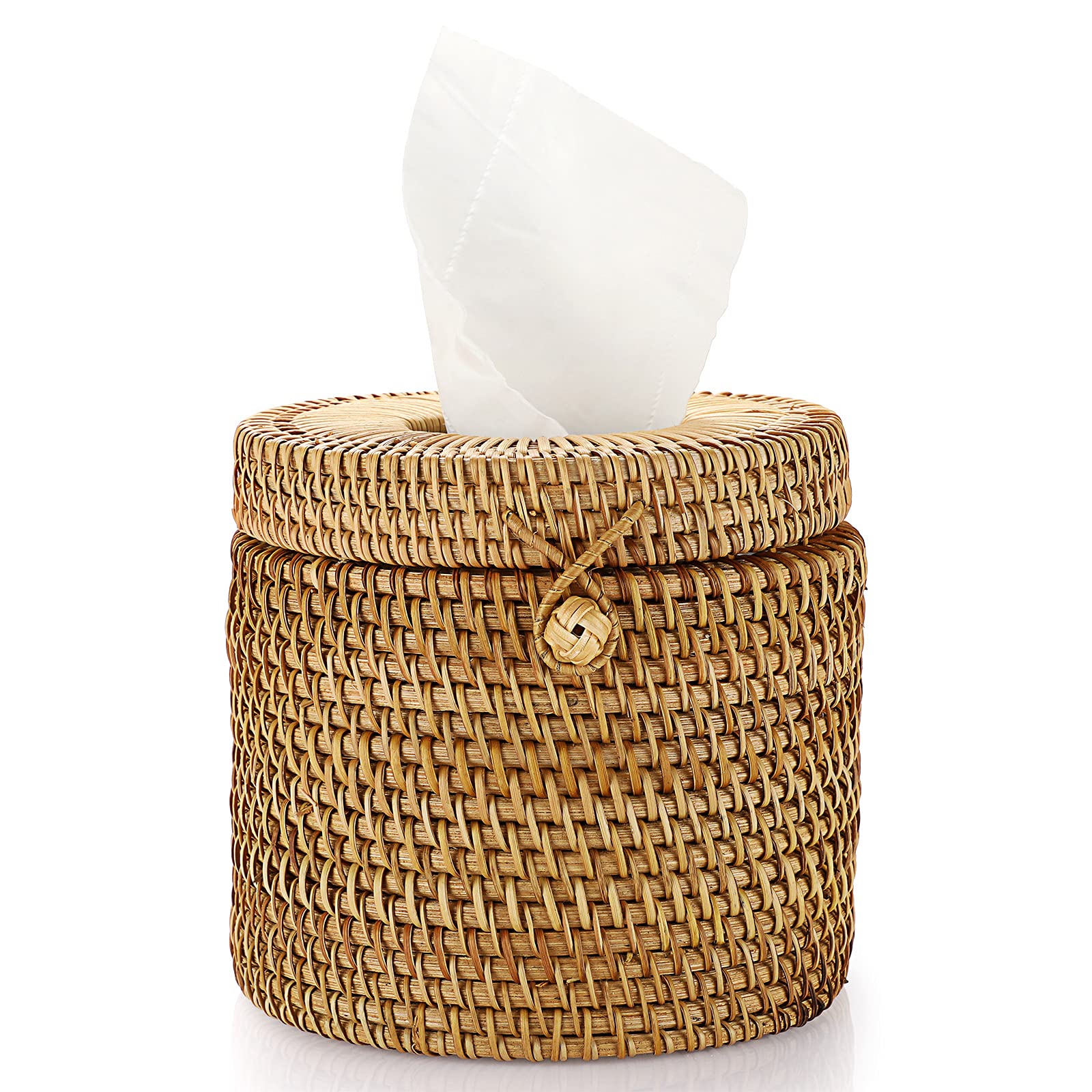 Sumnacon Rattan Cylindrical Tissue Roll Holder - Decorative Woven Wicker Toilet Paper Dispenser, Vintage Bathroom & Kitchen Paper Holder for Home Office Car Decor | Perfect for Farmhouse, Boho, Coastal Style Living Room Bedroom Decor