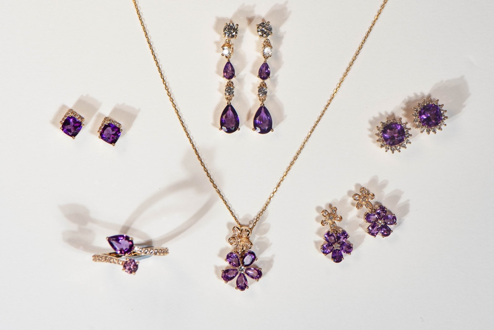 10K Yellow Gold Amethyst & White Sapphire Teardrop Dangle Drop Stud Earrings for Women - Elegant Jewelry Gift for Wedding, Party & Special Occasions