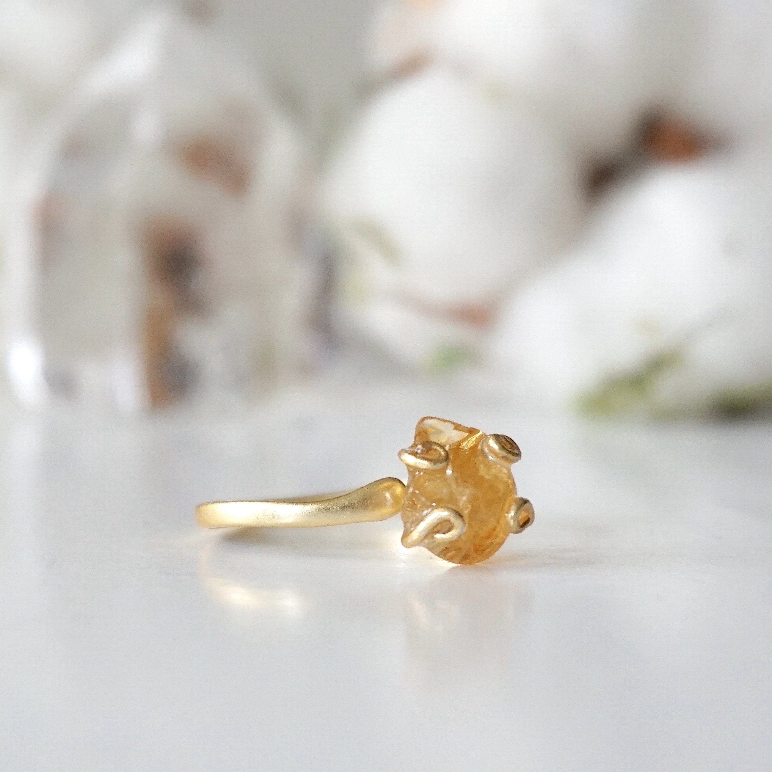 14K Gold Vermeil Raw Citrine Adjustable Ring for Women – Boho Chic Jewelry for Everyday Wear & Special Occasions
