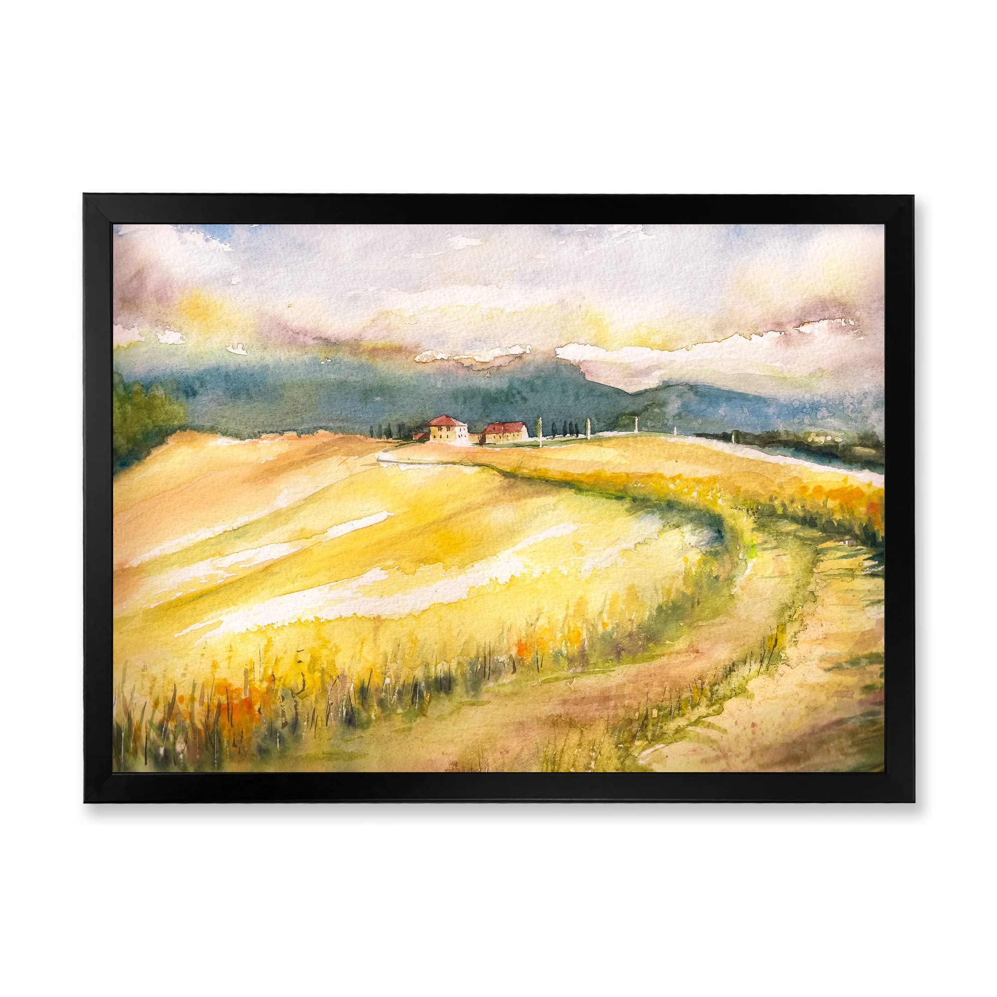 DesignQ Golden Fields of Tuscany Italy Country Framed Wall Art - Premium Canvas Painting for Living Room, Bedroom & Office Decor