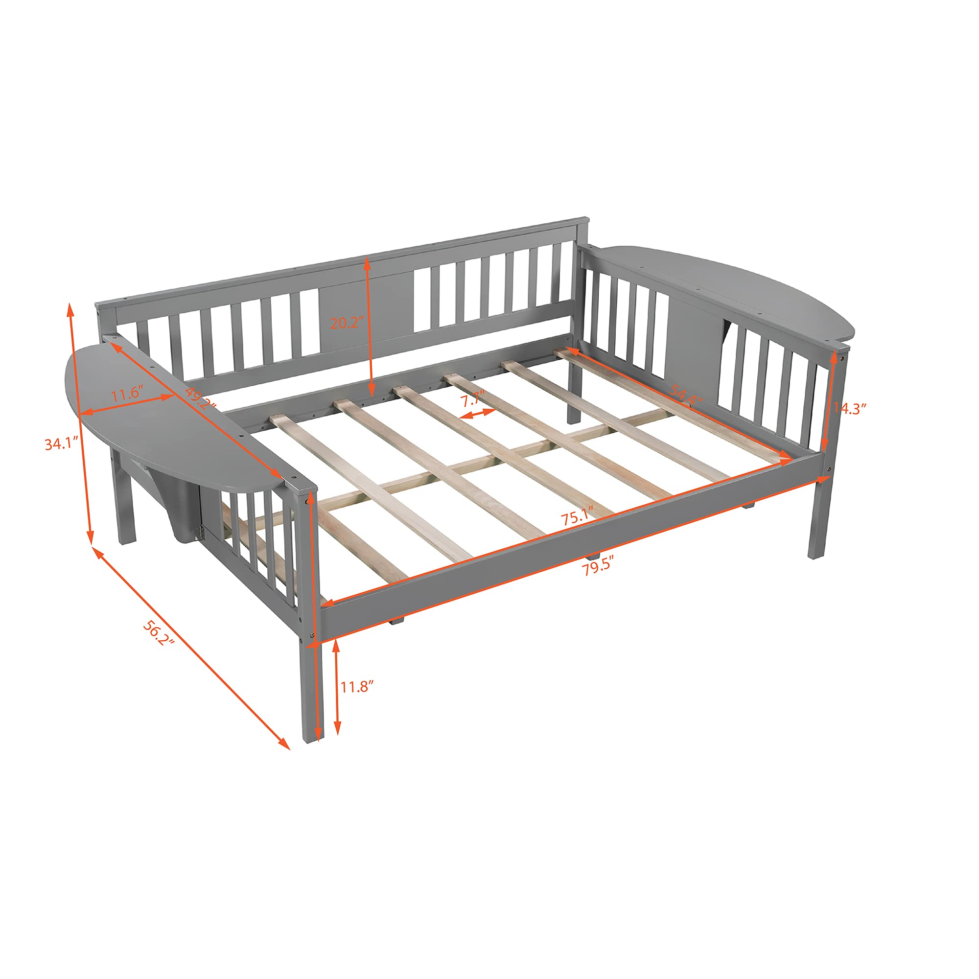 Wood Daybed Frame for Adults - Twin Size Sofa Bed with Storage | Modern Gray Convertible Couch for Bedroom & Living Room | Perfect for Guest Rooms, Small Apartments & Lounge Areas