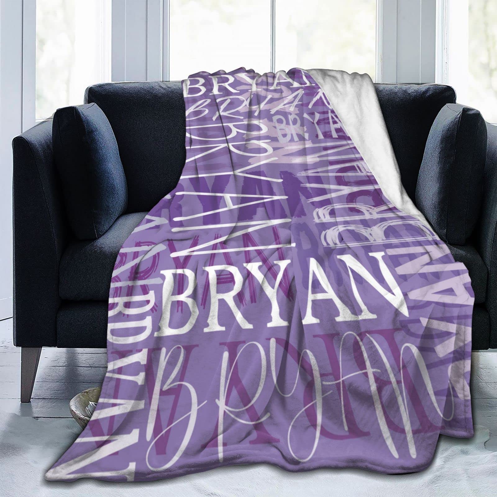 Personalized Fleece Throw Blanket with Name - Custom Blankets for Adults & Baby - Soft Purple Blanket (34