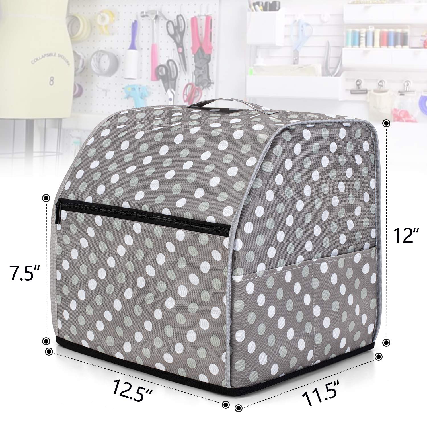 Luxja Sewing Machine and Serger Dust Cover - Universal Fit for Singer & Brother Sergers (Gray Dots Pattern) | Protects from Dust & Debris for Home & Studio Sewing Spaces