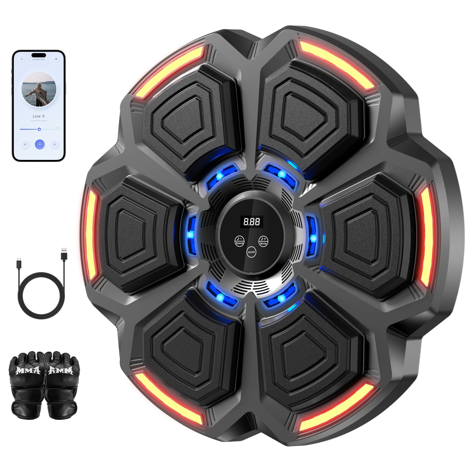 Bluetooth Smart Boxing Training Machine for Adults & Kids - Music Boxing Workout Equipment with Wall Target Punching for Reflex Training | Home, Office, Gym Fitness Gear for Fun Exercise & Stress Relief
