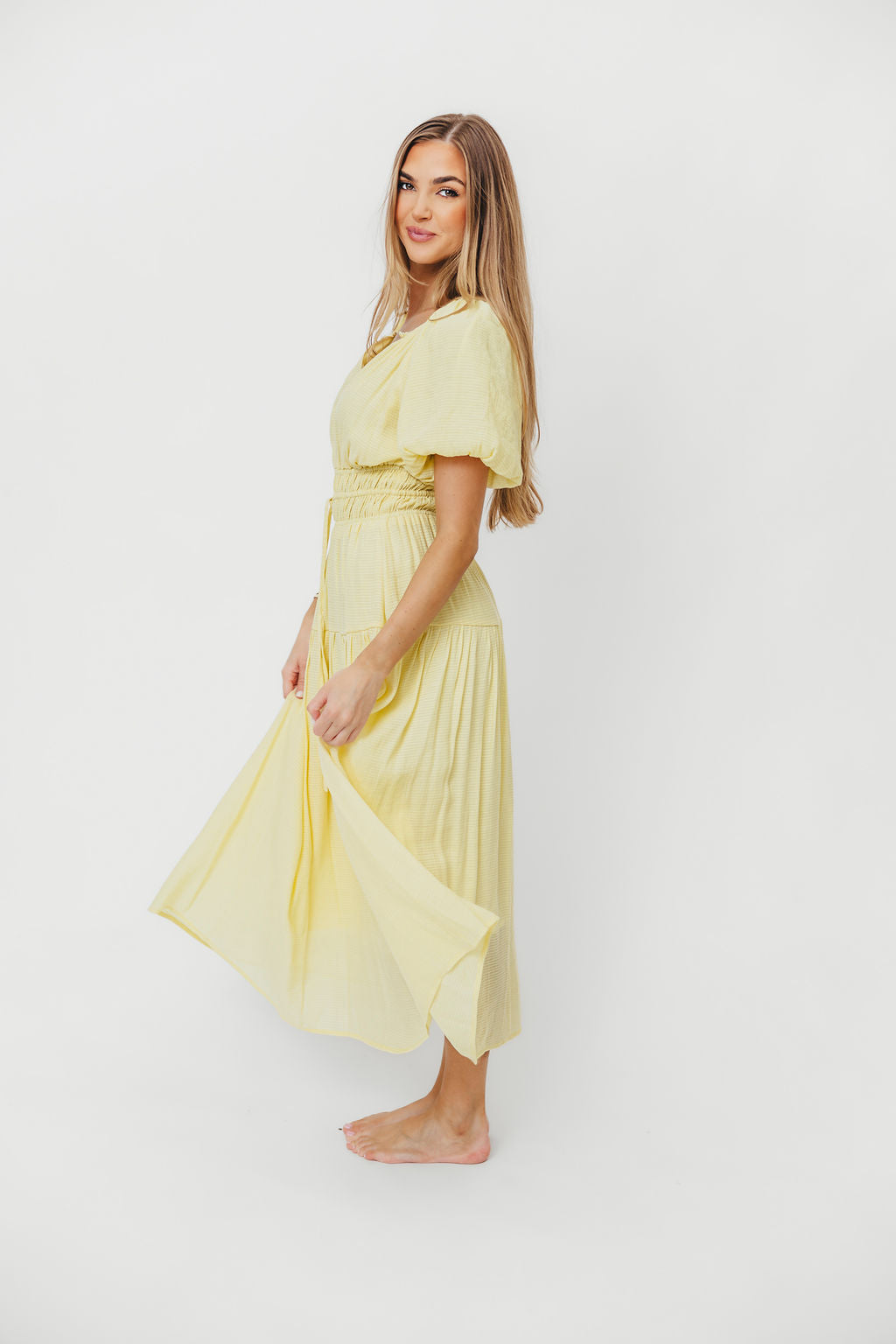 Elegant Light Yellow Tiered Maxi Dress by Pamela - Perfect for Summer Weddings, Beach Vacations & Special Occasions