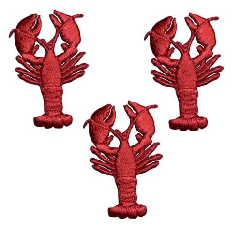 Red Lobster Iron On Applique Patch - Crawfish & Seafood Embroidered Badge 1.5 Inch (3-Pack) - DIY Sewing Patches for Hats, Shirts, Jackets, Bags, Jeans - Perfect for Costumes, Uniforms, and Craft Projects